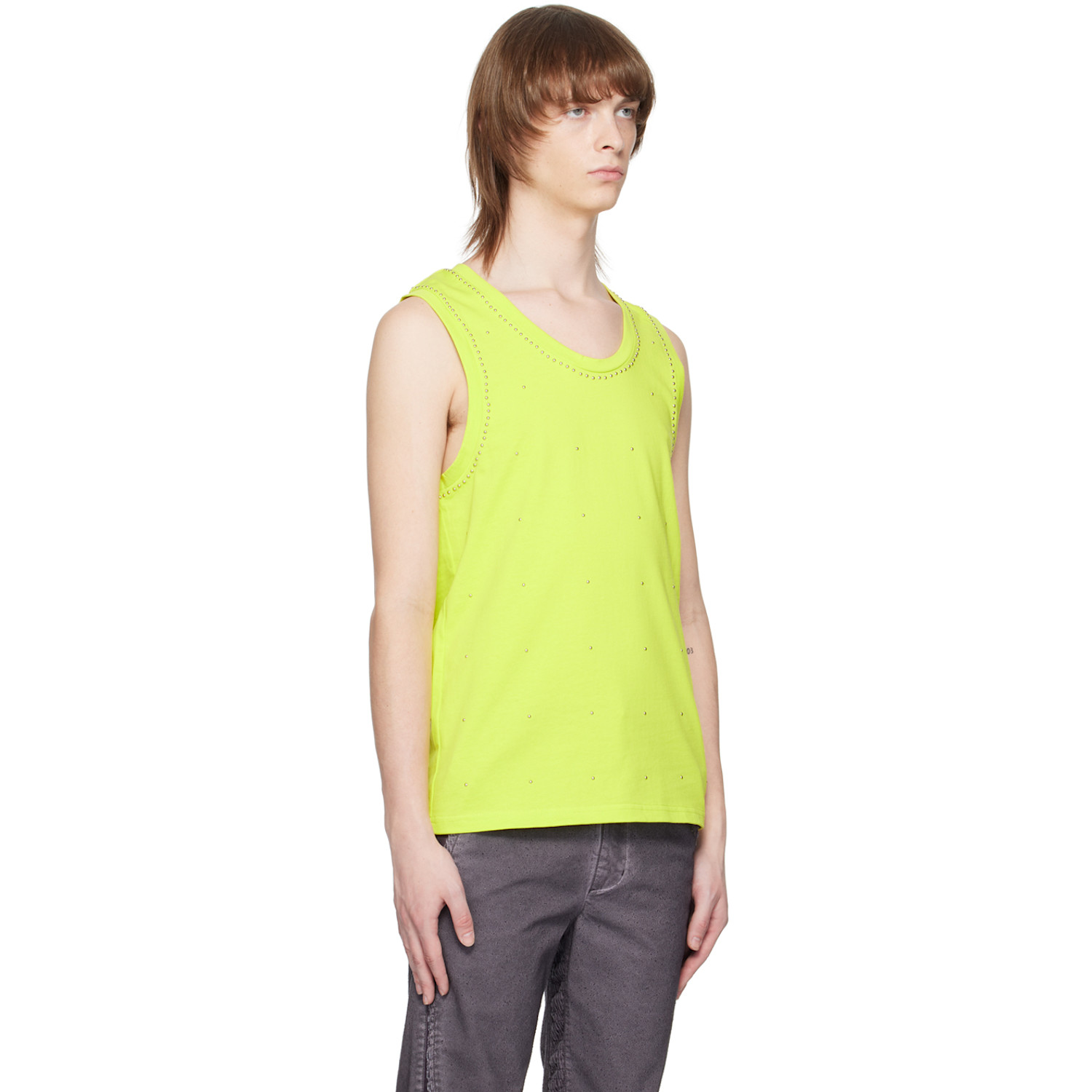  Taakk Yellow Studded Tank Top 