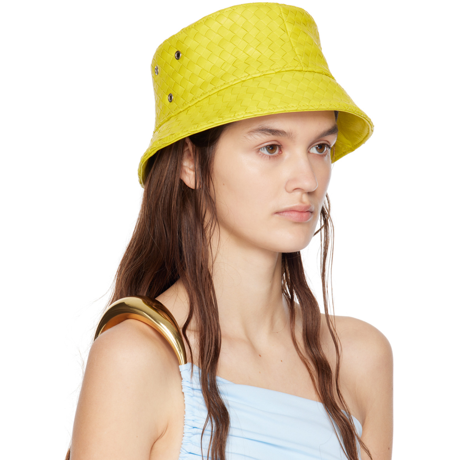  Bottega Veneta Yellow Intrecciato Bucket Hat 