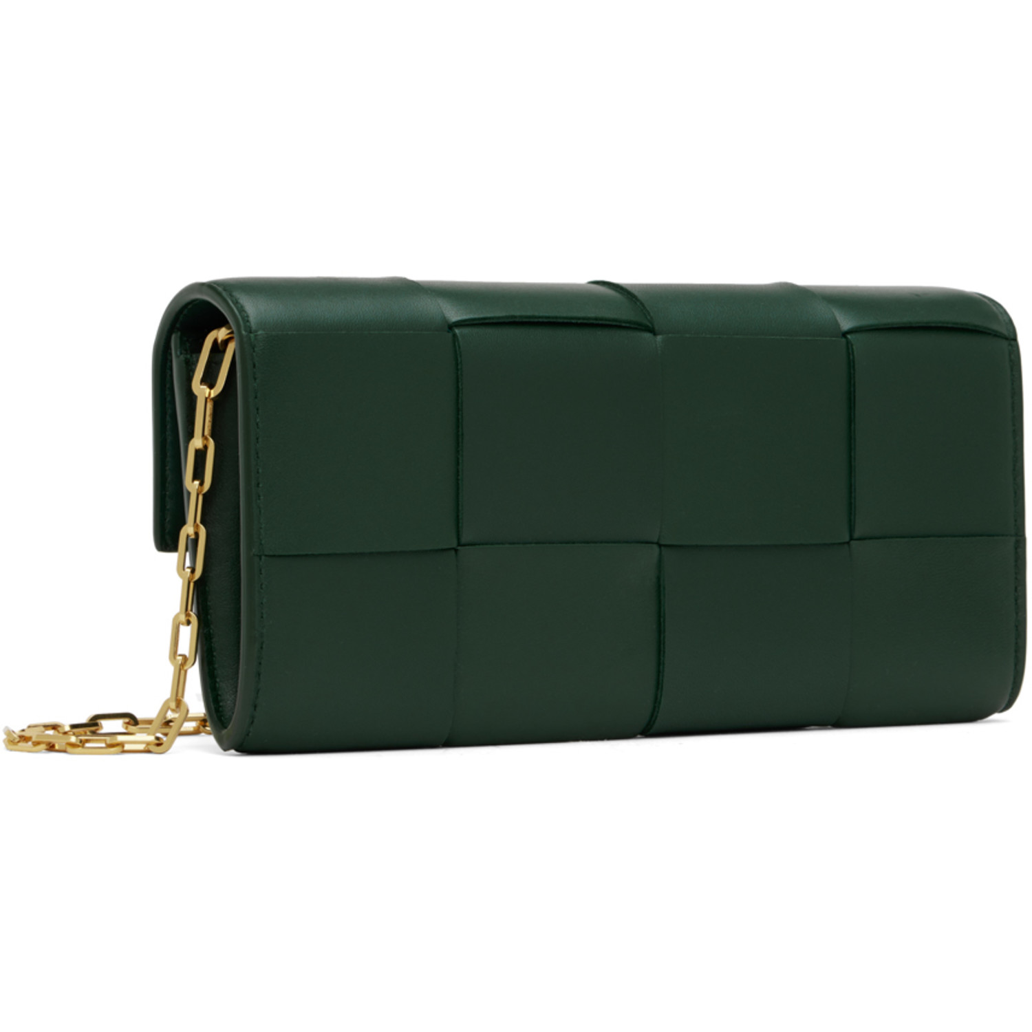  Bottega Veneta Green Intreccio Cassette Chain Bag 
