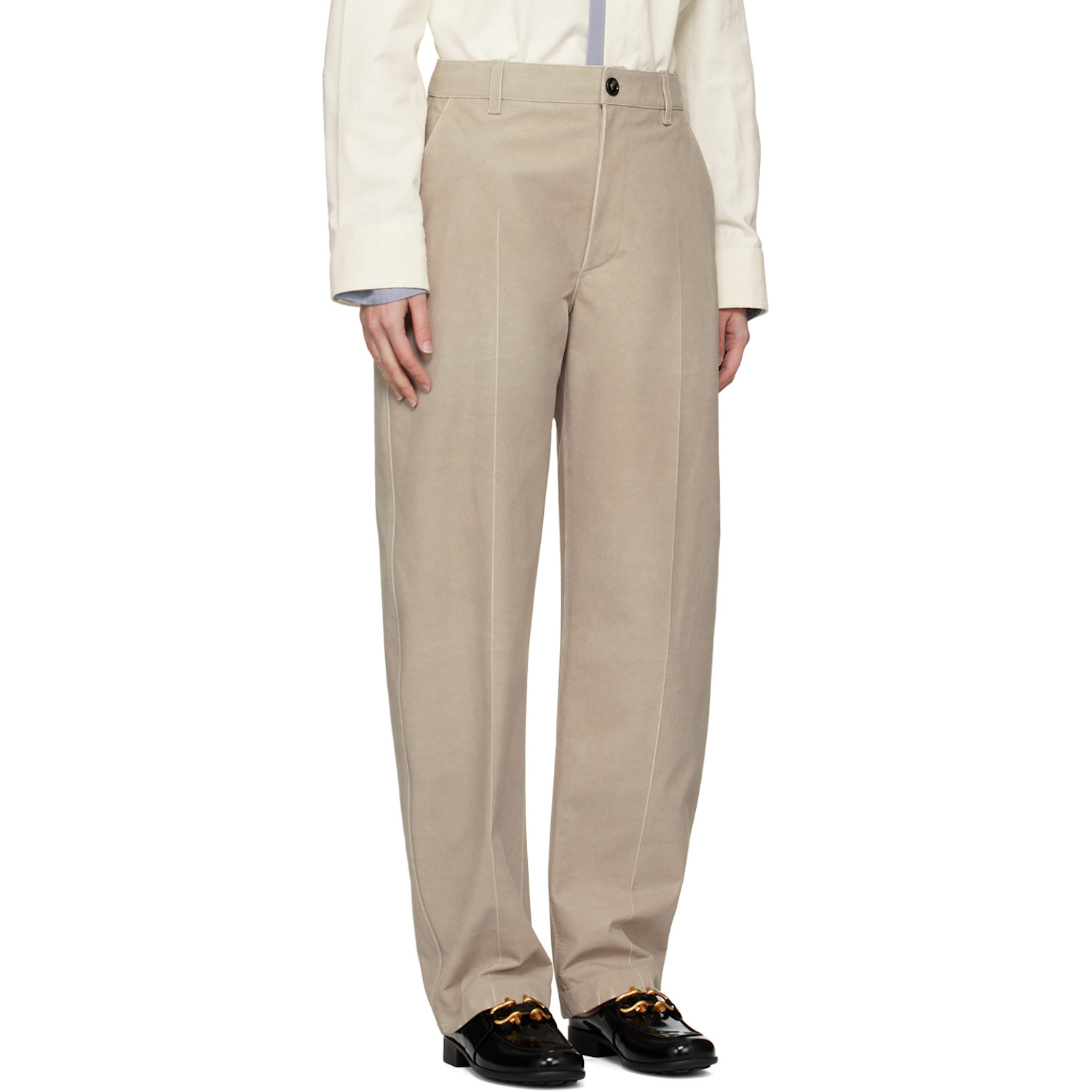 Bottega Veneta Beige Printed Leather Pants 