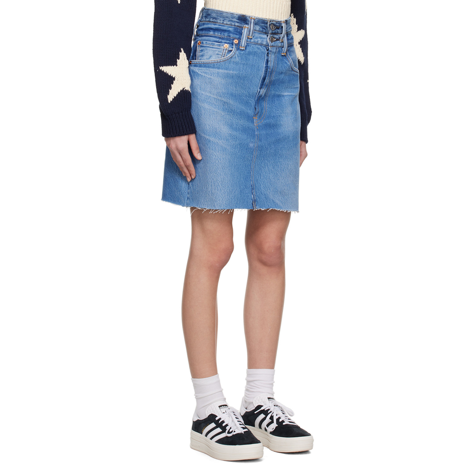  Re/done Blue Double Waisted Miniskirt 