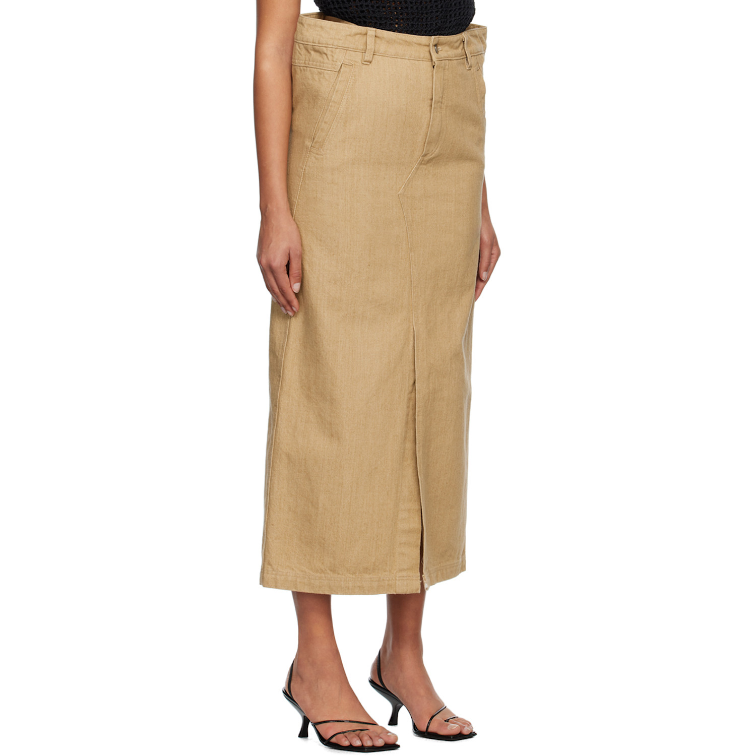  Subtle Le Nguyen Beige Flat Denim Maxi Skirt 