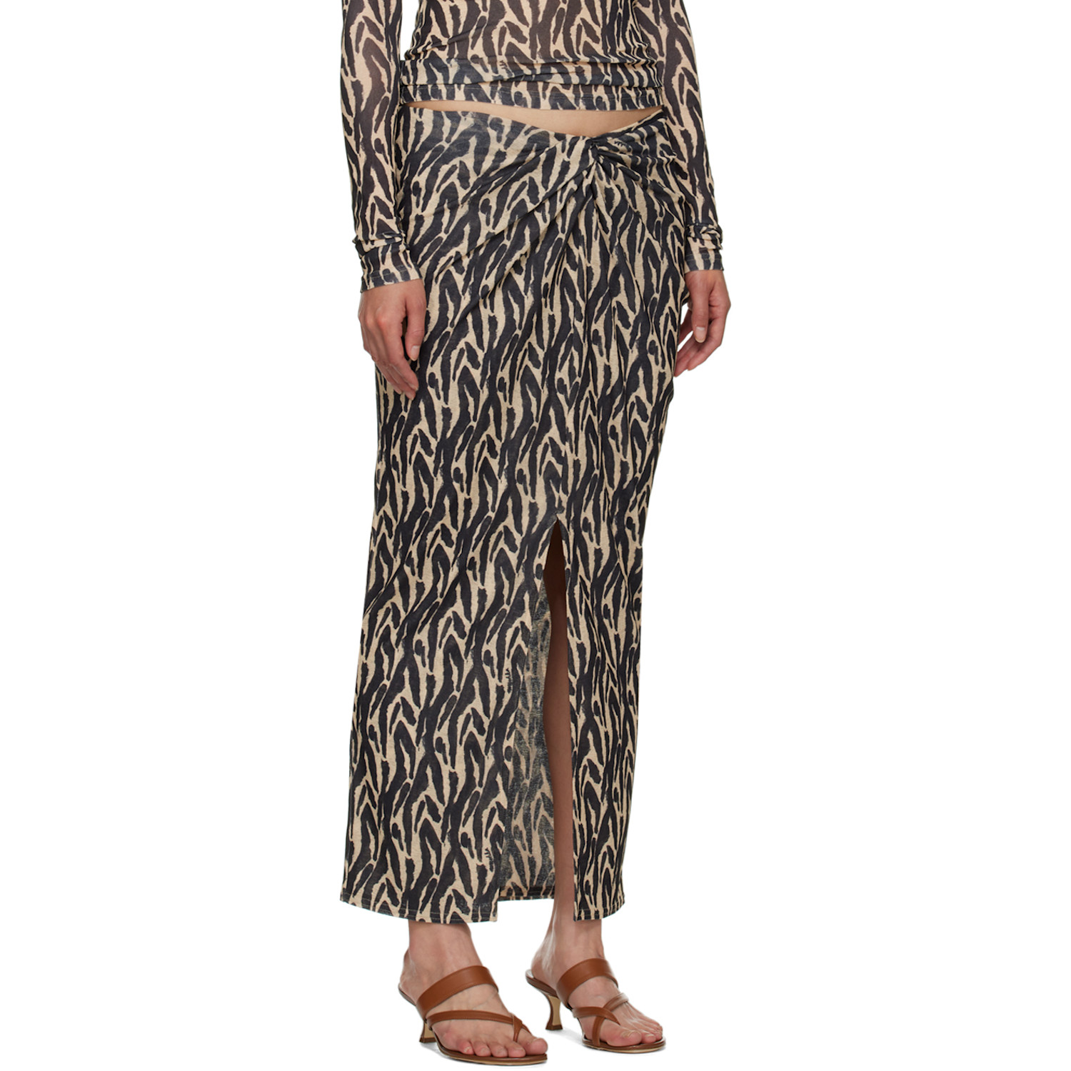  Nanushka Beige & Black Marya Midi Skirt 
