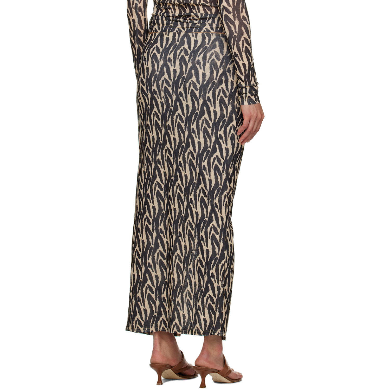  Nanushka Beige & Black Marya Midi Skirt 