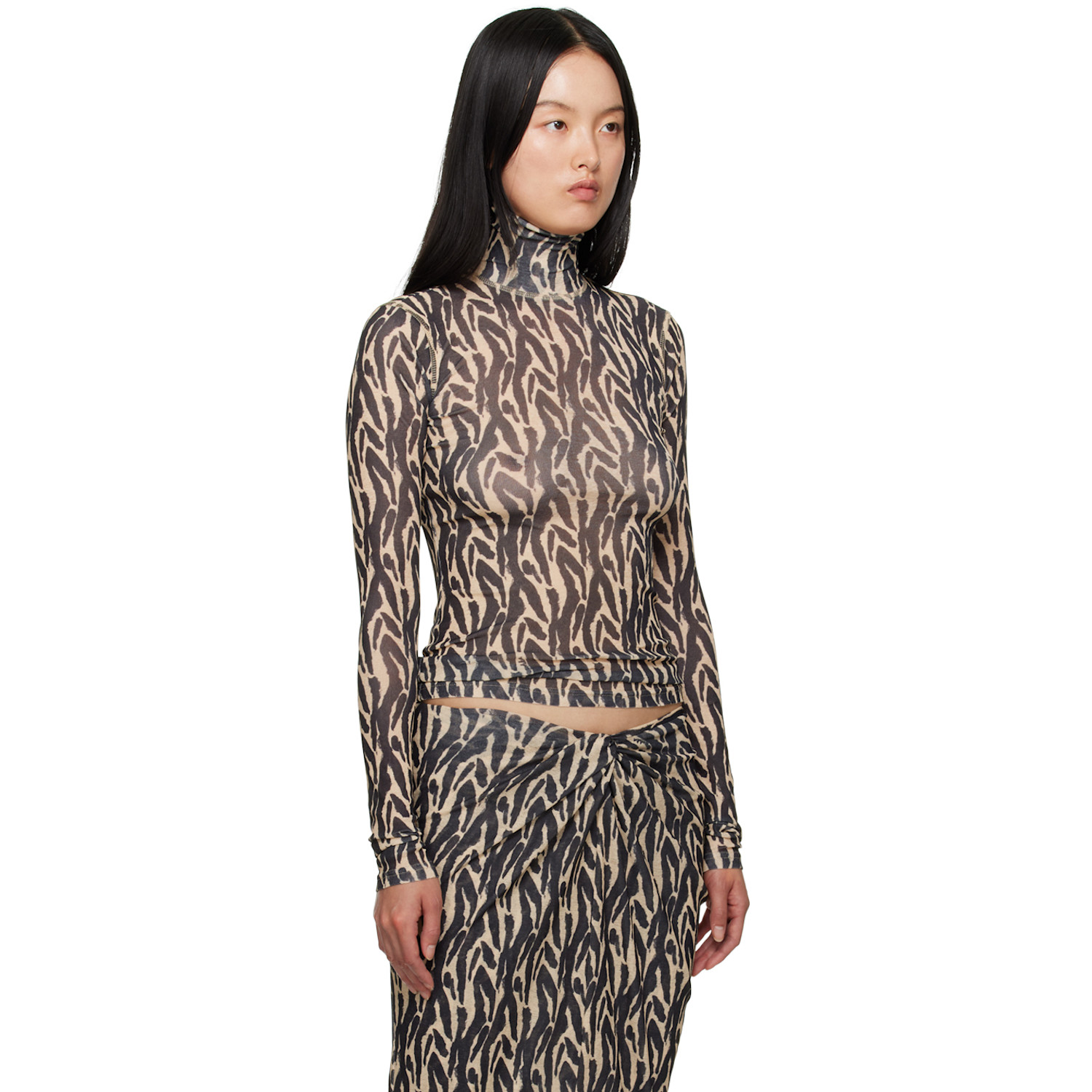  Nanushka Beige & Black Harri Turtleneck 