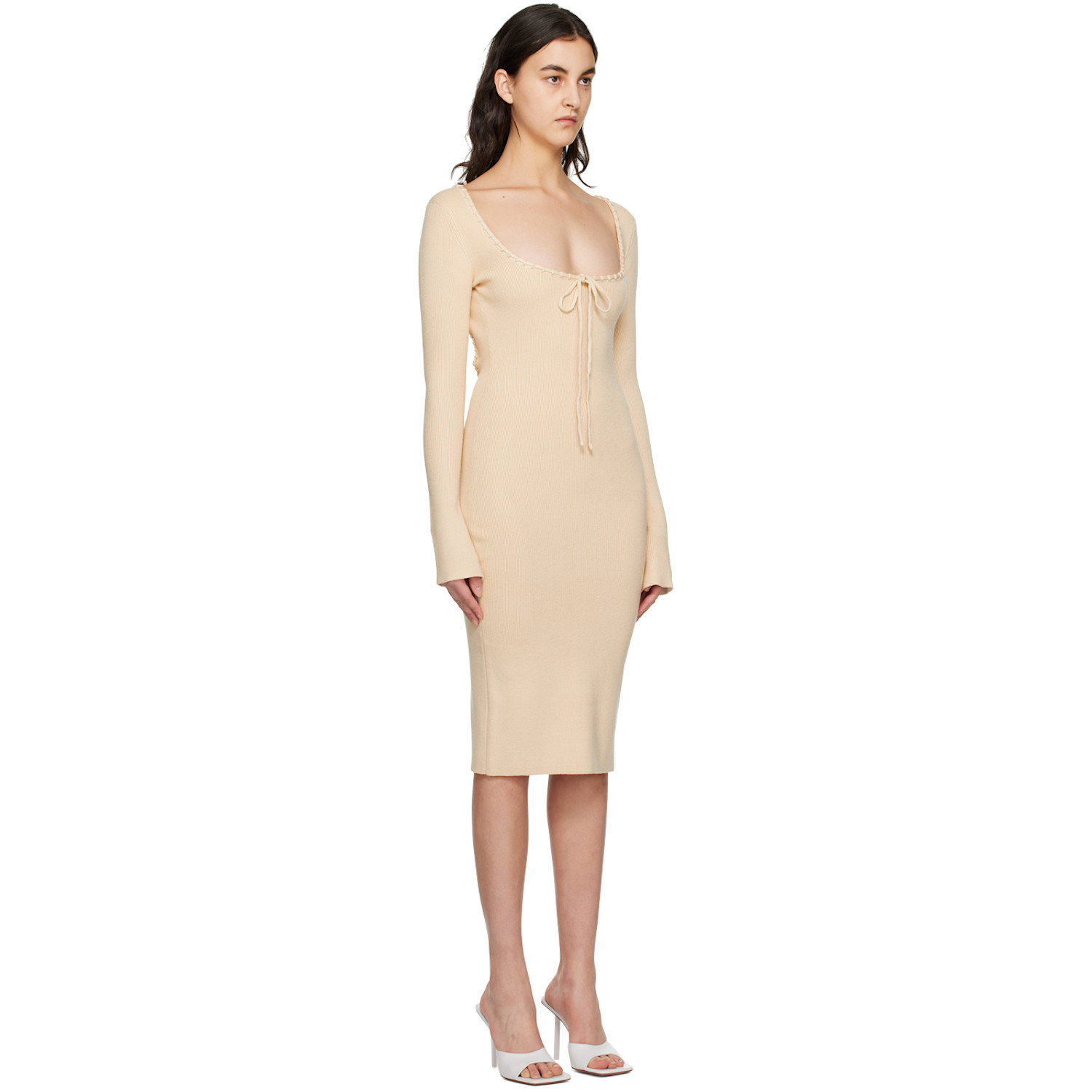  Guizio Beige Bow Midi Dress 