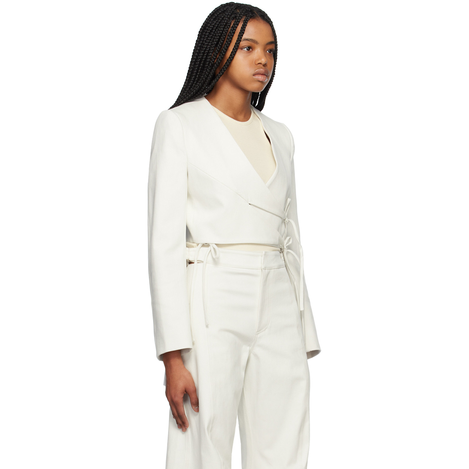  Yuzefi Off-white Wrap Split Denim Blazer 