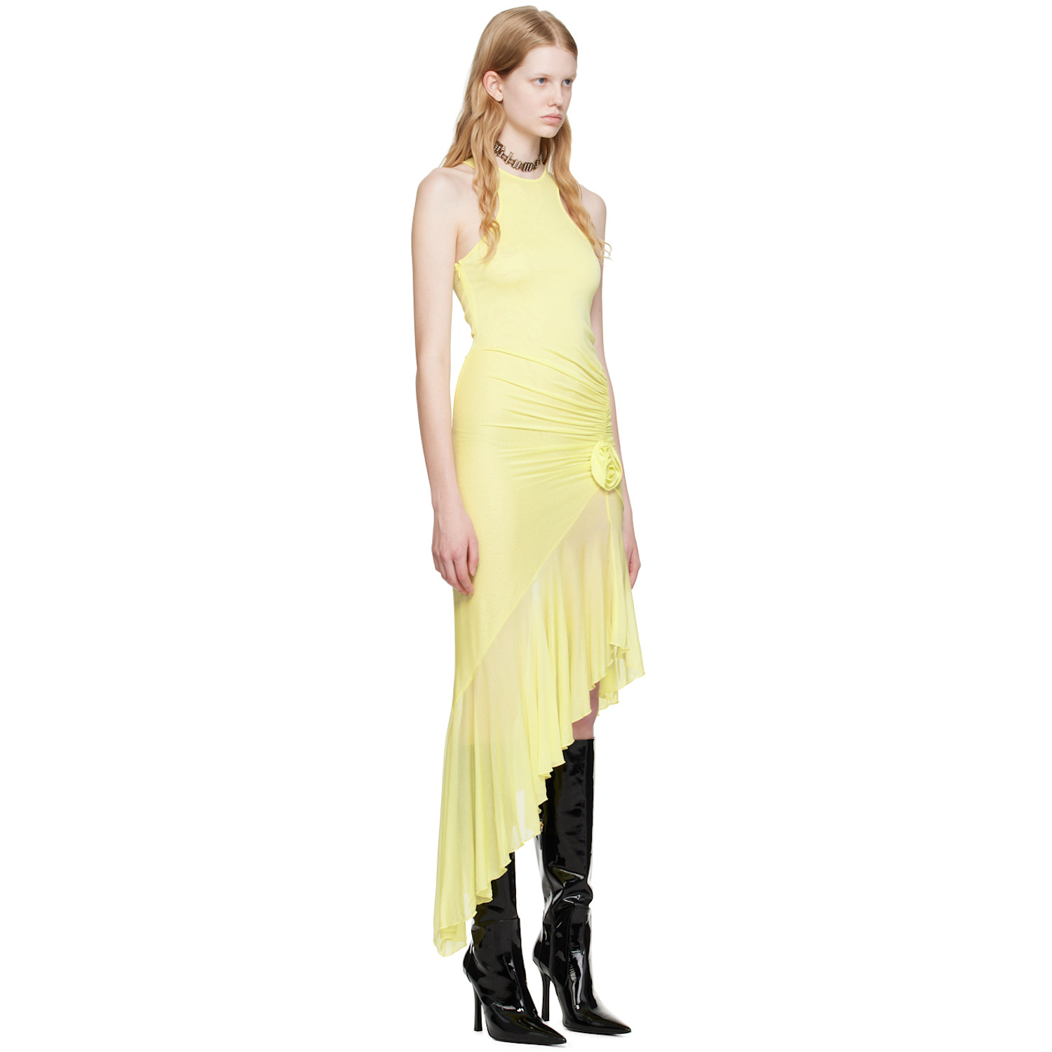  Blumarine Yellow 3d Rose Midi Dress 