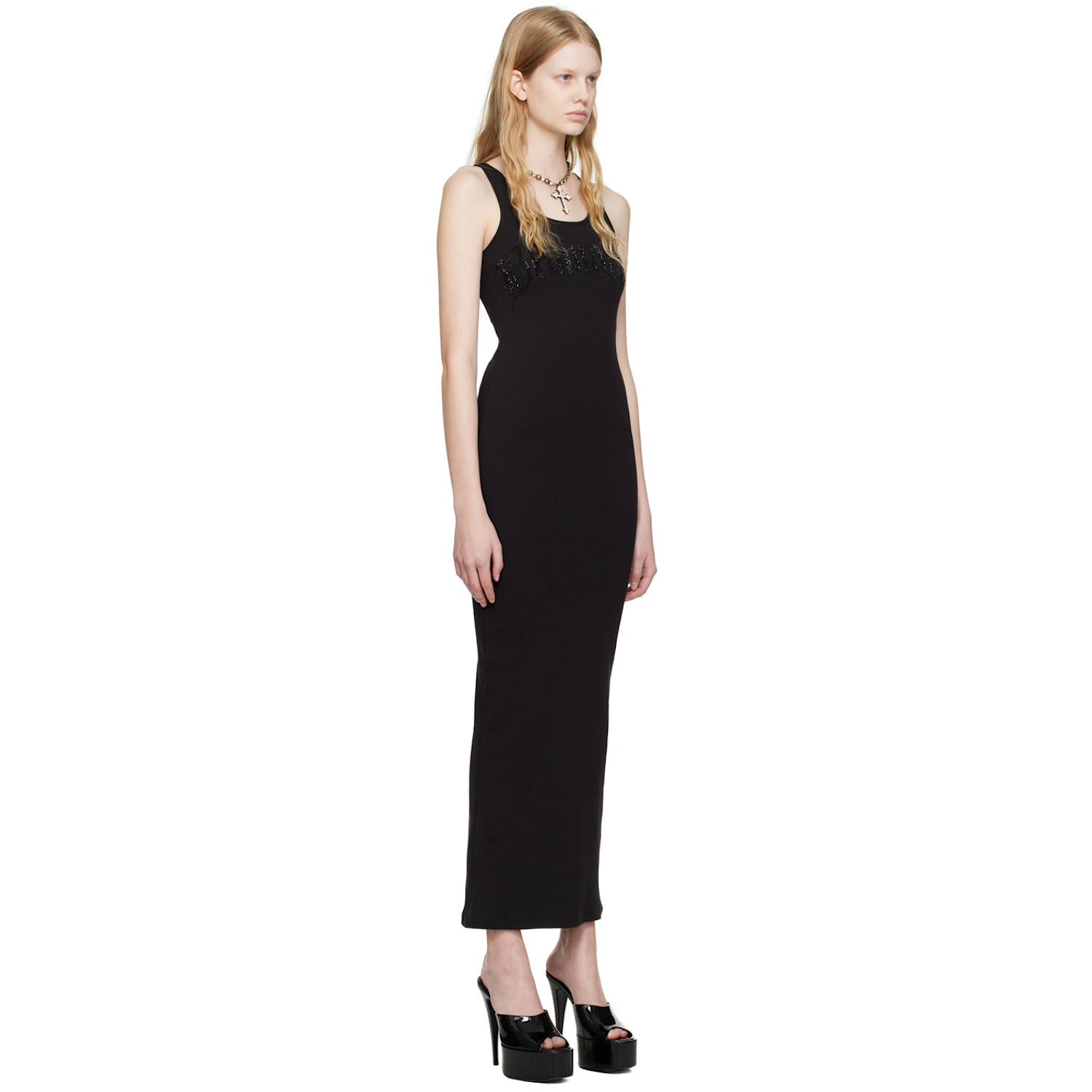  Blumarine Black Crystal-cut Maxi Dress 