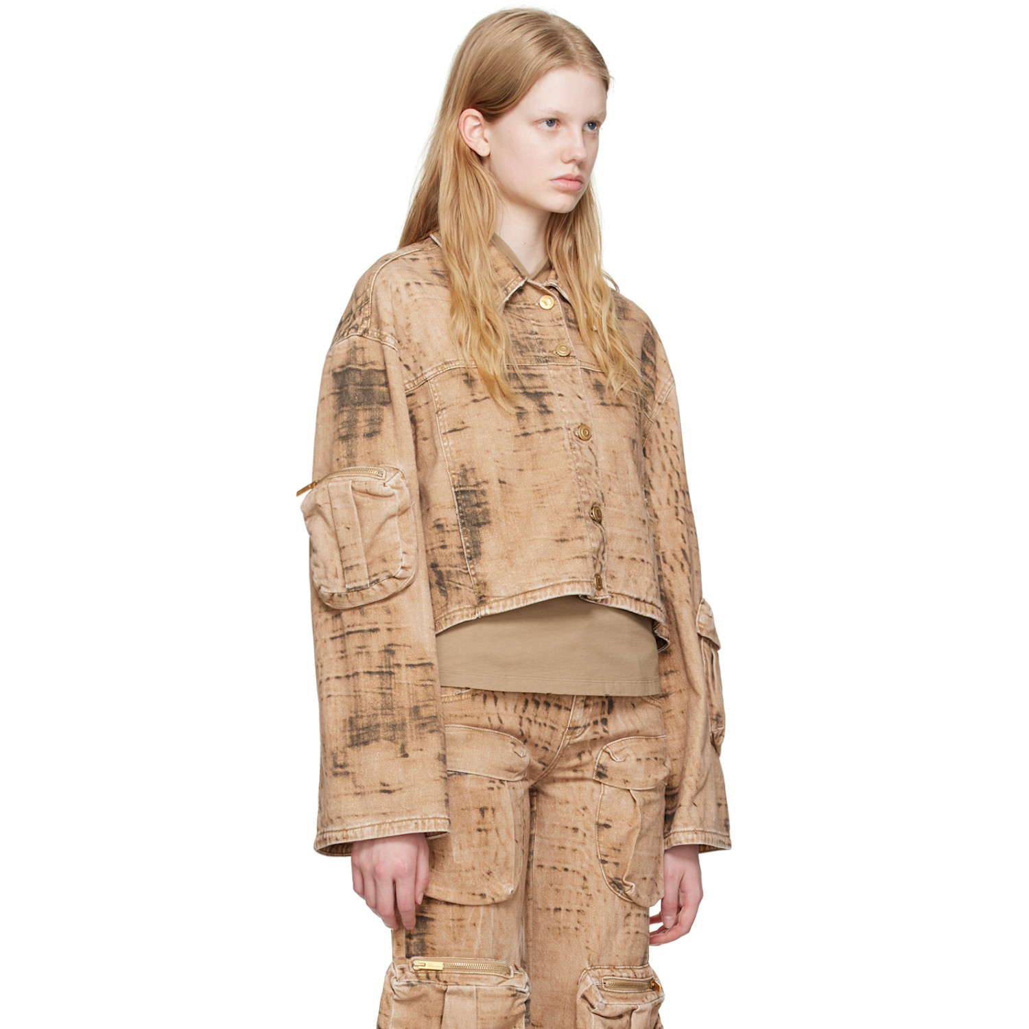  Blumarine Tan Camouflage Denim Jacket 