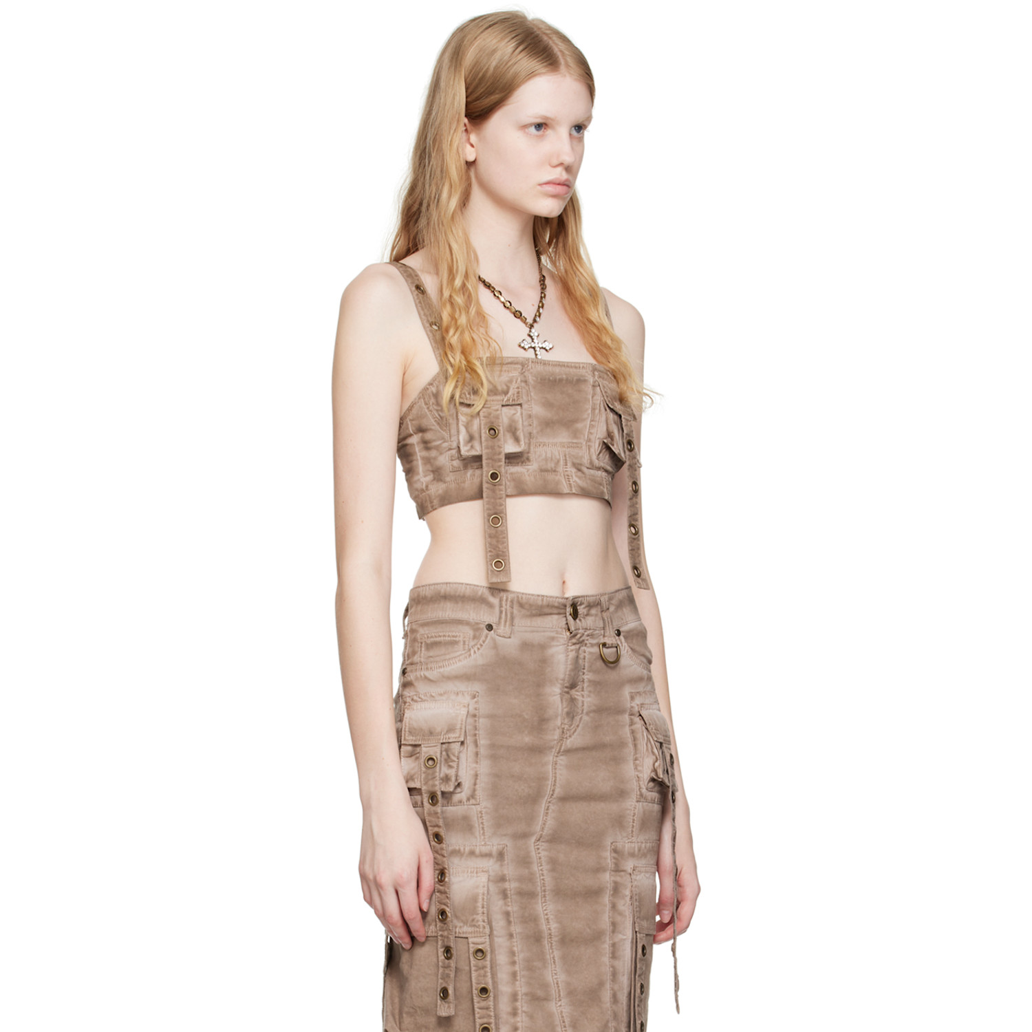  Blumarine Brown Cargo Pocket Tank Top 
