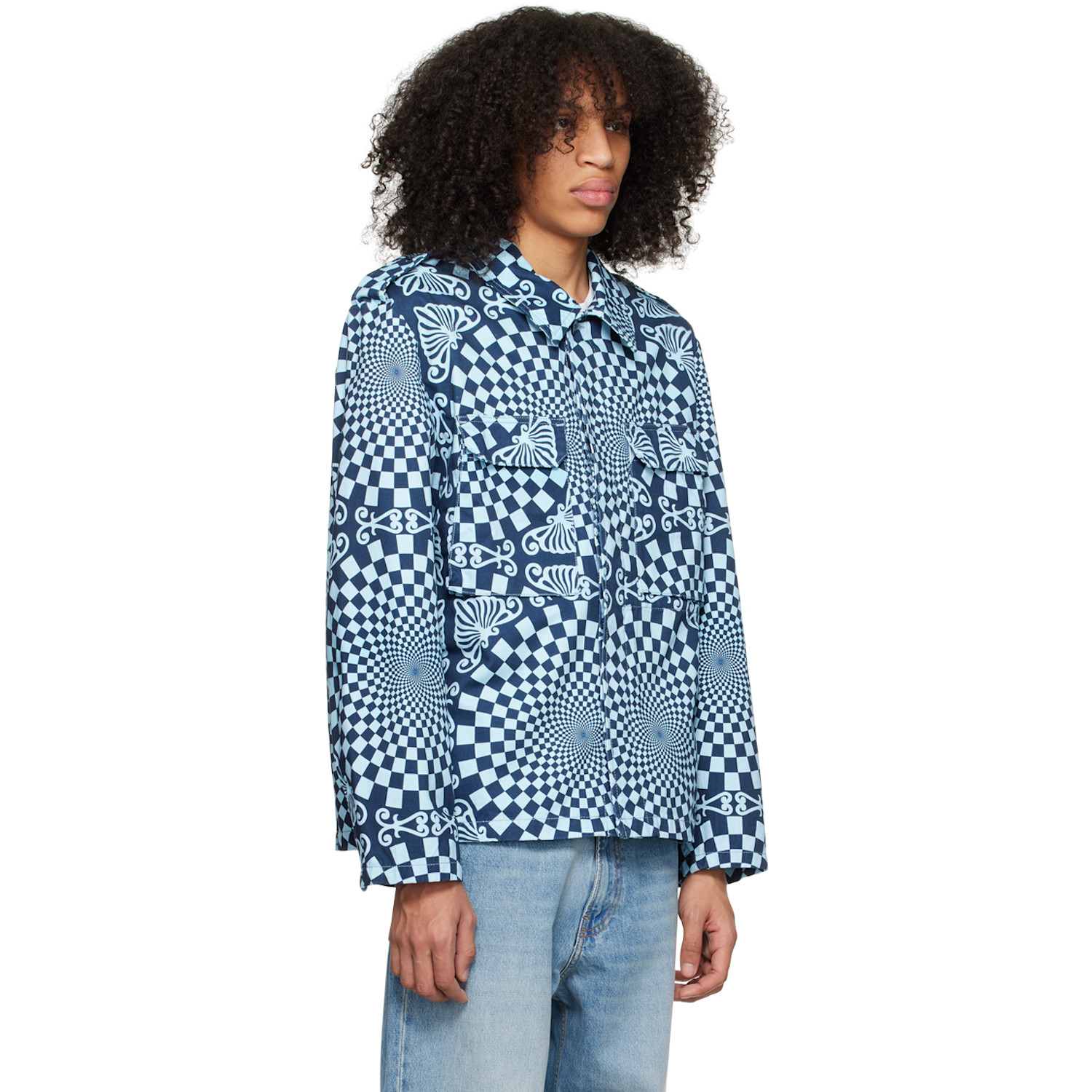  Bluemarble Blue Folk Checkerboard Jacket 