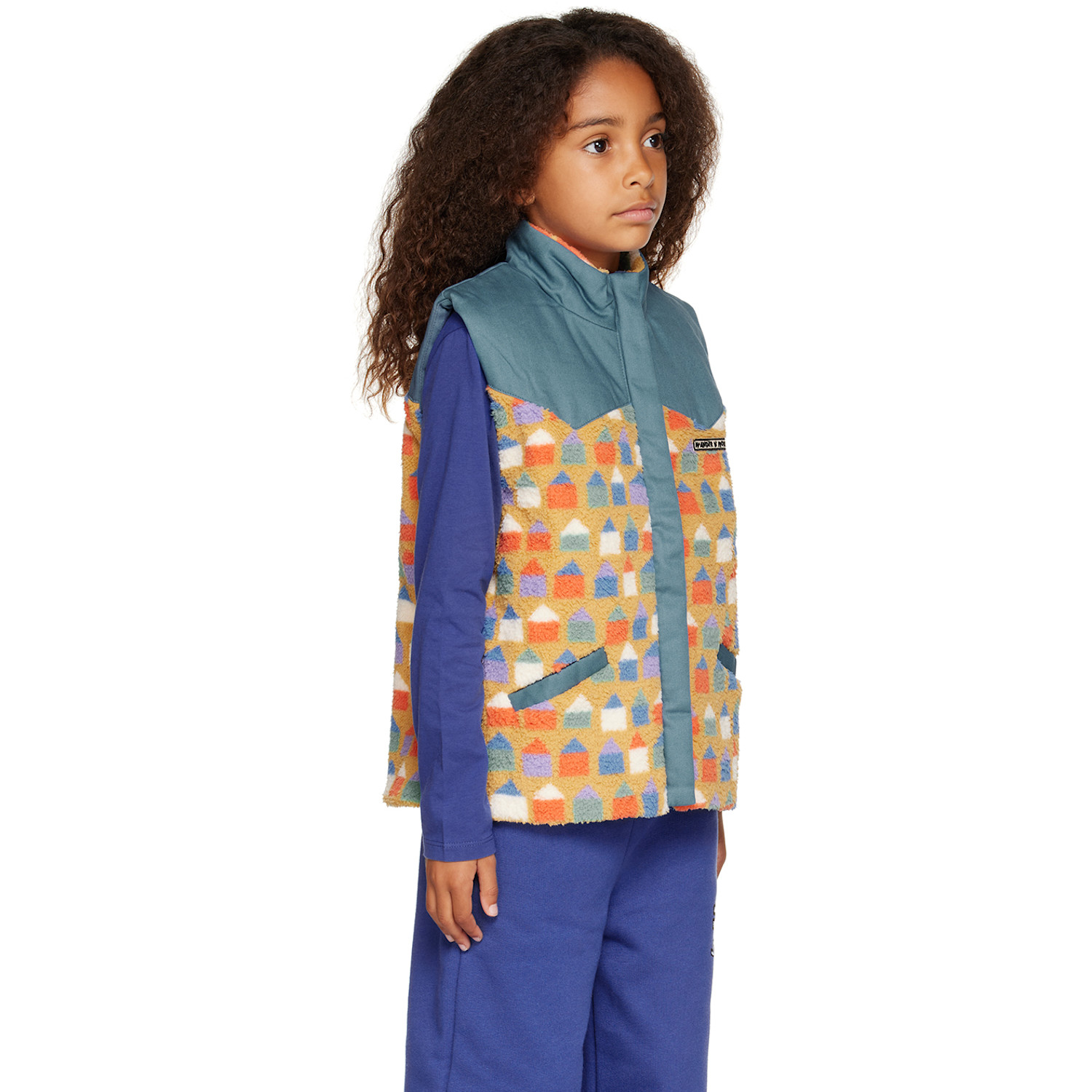  Wander & Wonder Kids Blue & Beige Zip-up Vest 