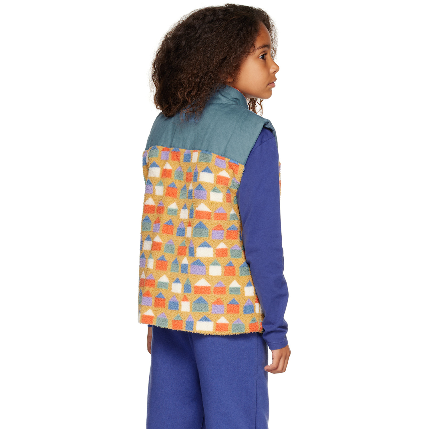 Wander & Wonder Kids Blue & Beige Zip-up Vest 