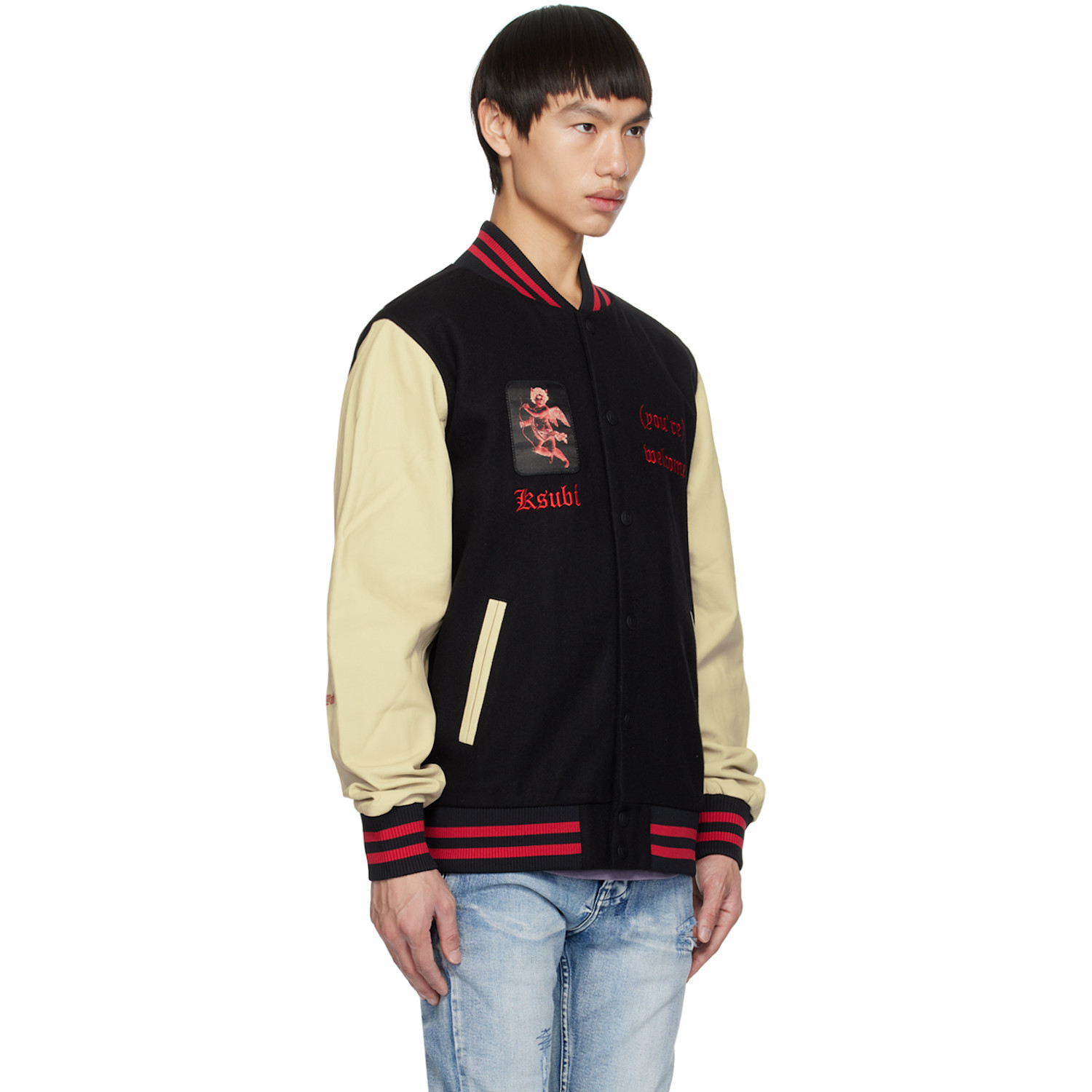  Ksubi Black Icons Letterman Bomber Jacket 