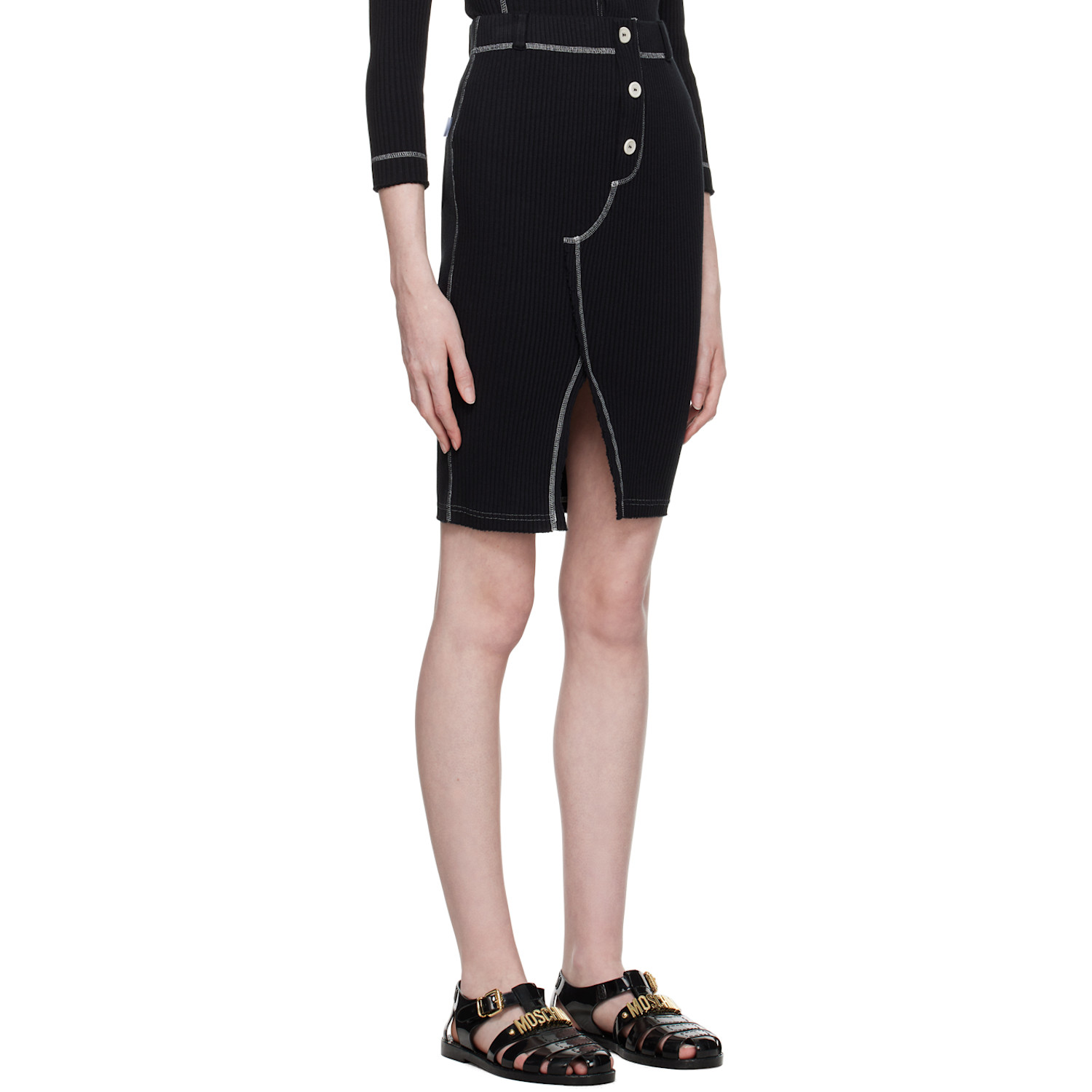  Moschino Jeans Black Vented Midi Skirt 
