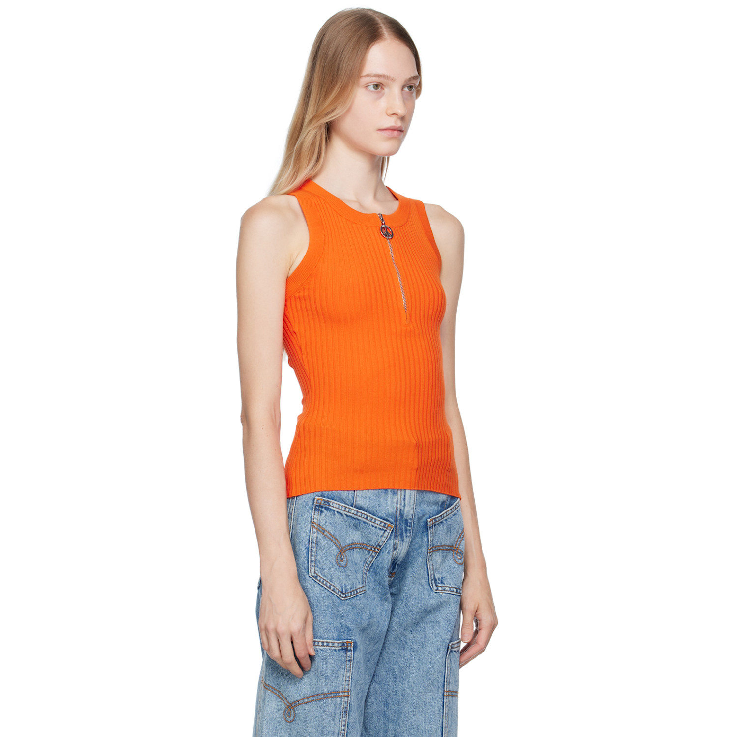  Moschino Jeans Orange Half-zip Tank Top 