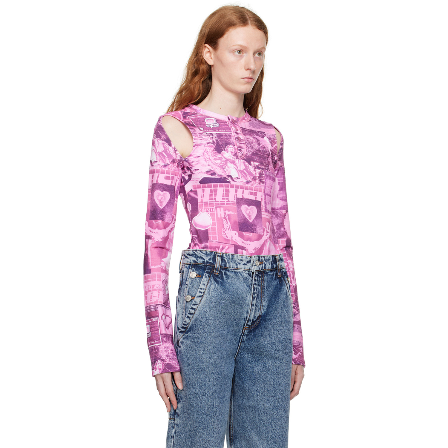 Moschino Jeans Pink Graphic Bodysuit 
