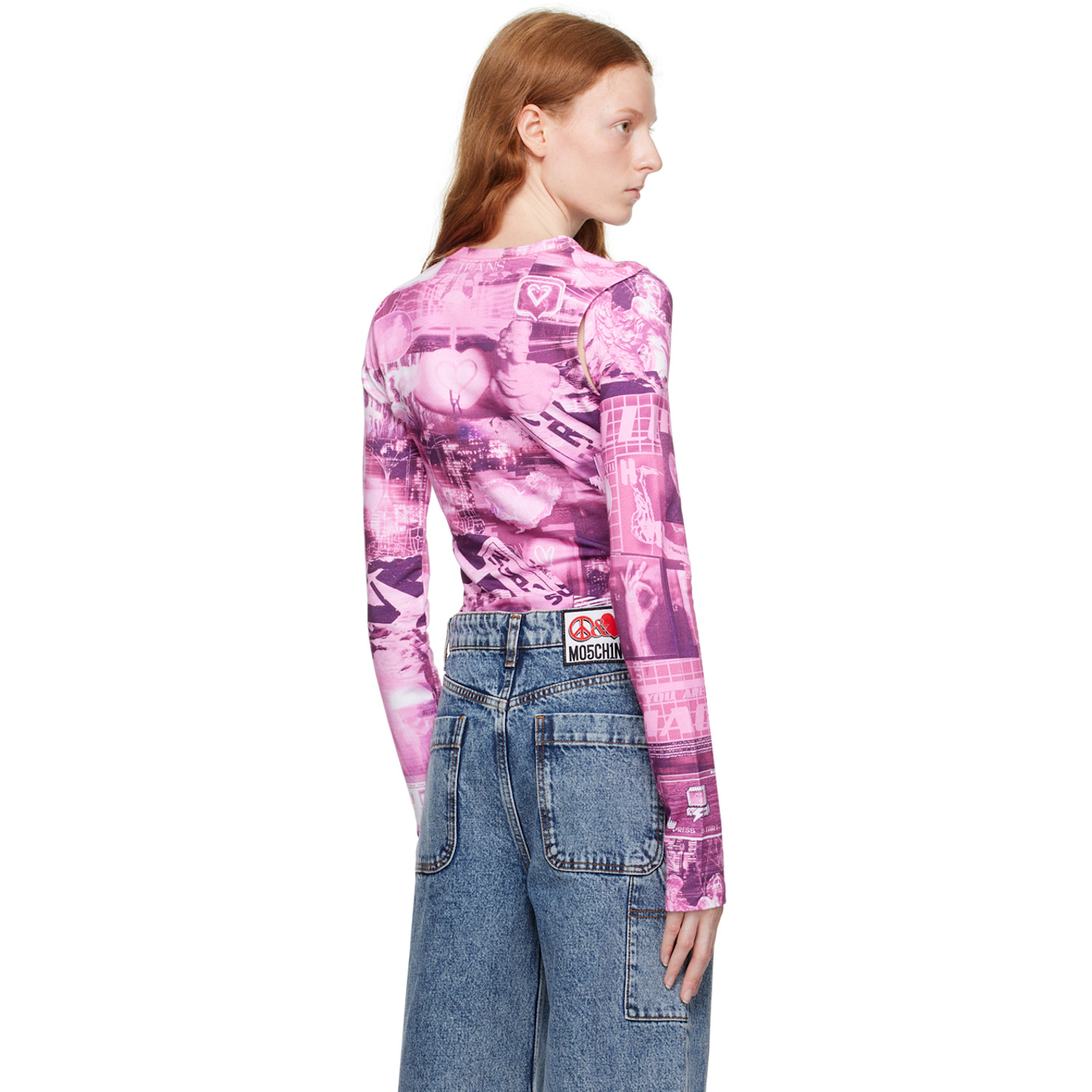  Moschino Jeans Pink Graphic Bodysuit 