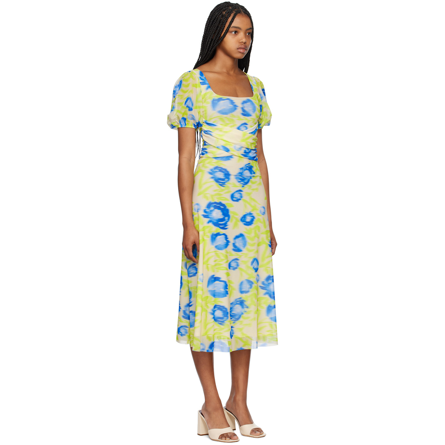  Ganni Green & Blue Printed Midi Dress 
