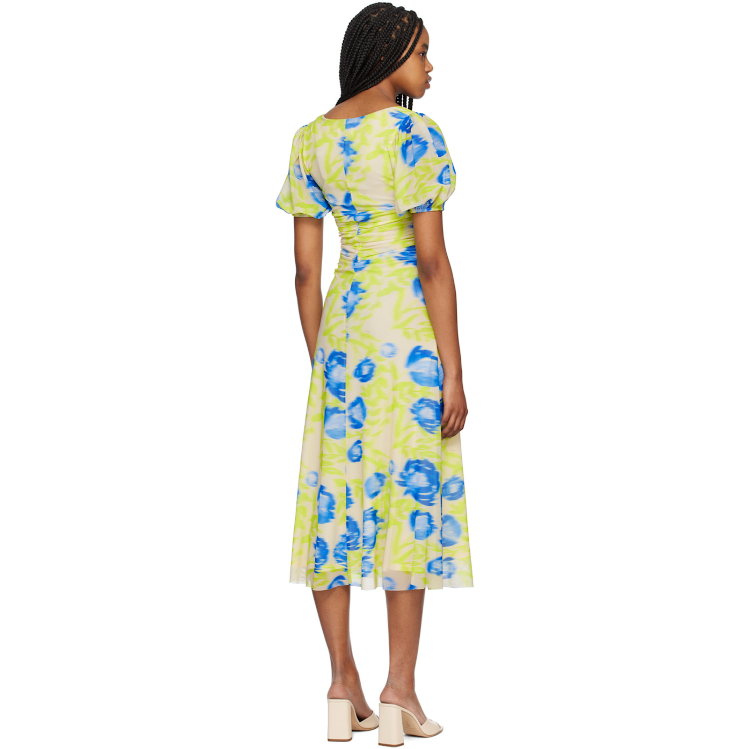  Ganni Green & Blue Printed Midi Dress 