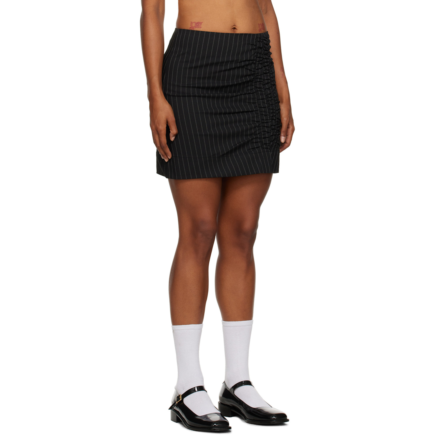  Ganni Black Ruched Miniskirt 