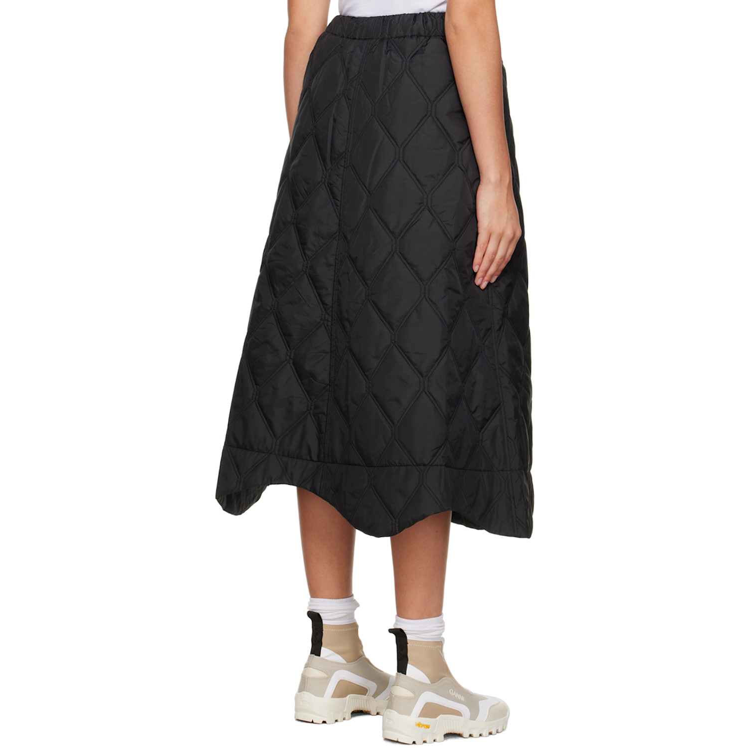  Ganni Black Quilted Midi Skirt 