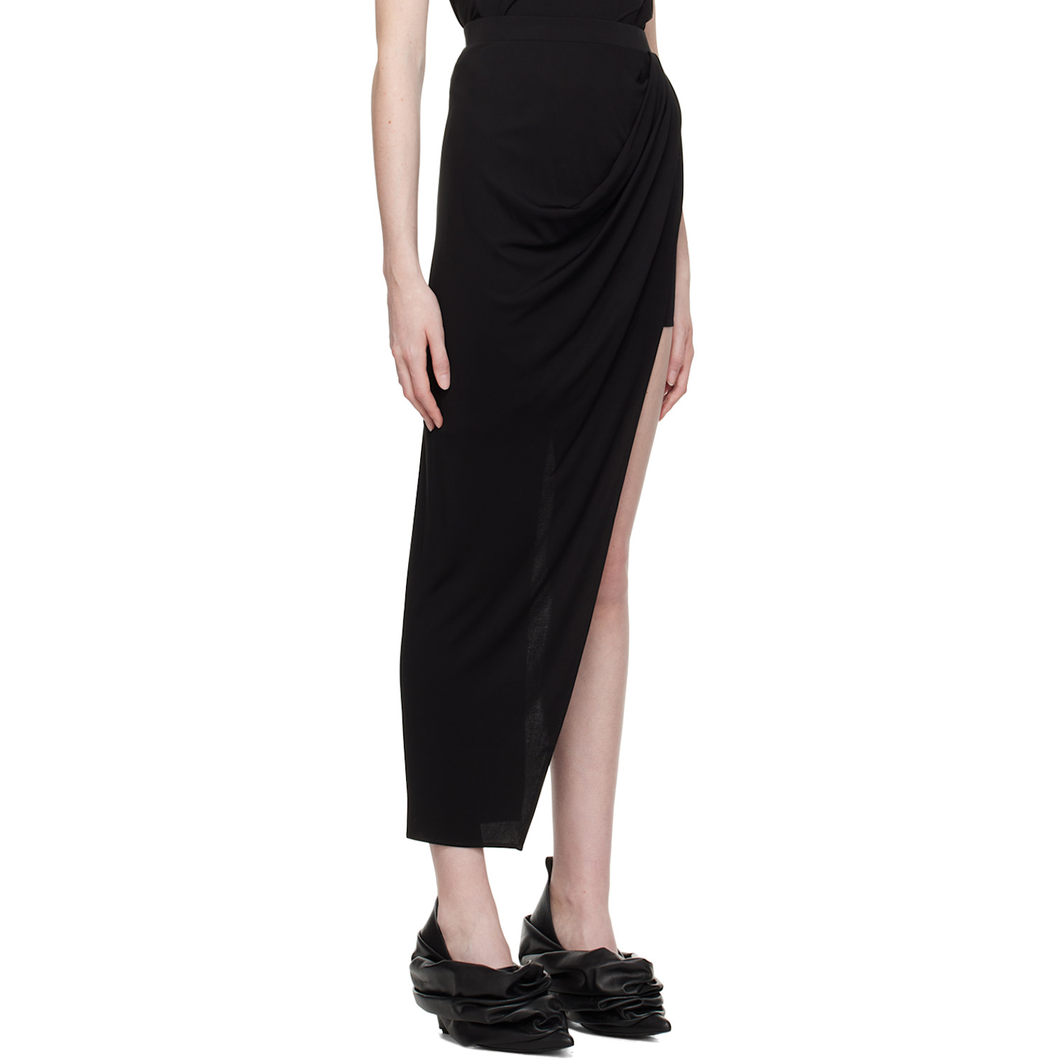  Helmut Lang Black Asymmetric Maxi Skirt 