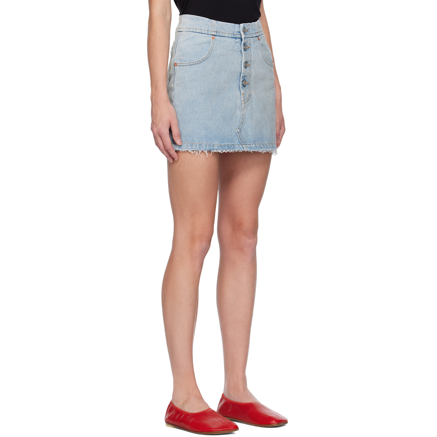  Mm6 Maison Margiela Blue Frayed Denim Miniskirt 