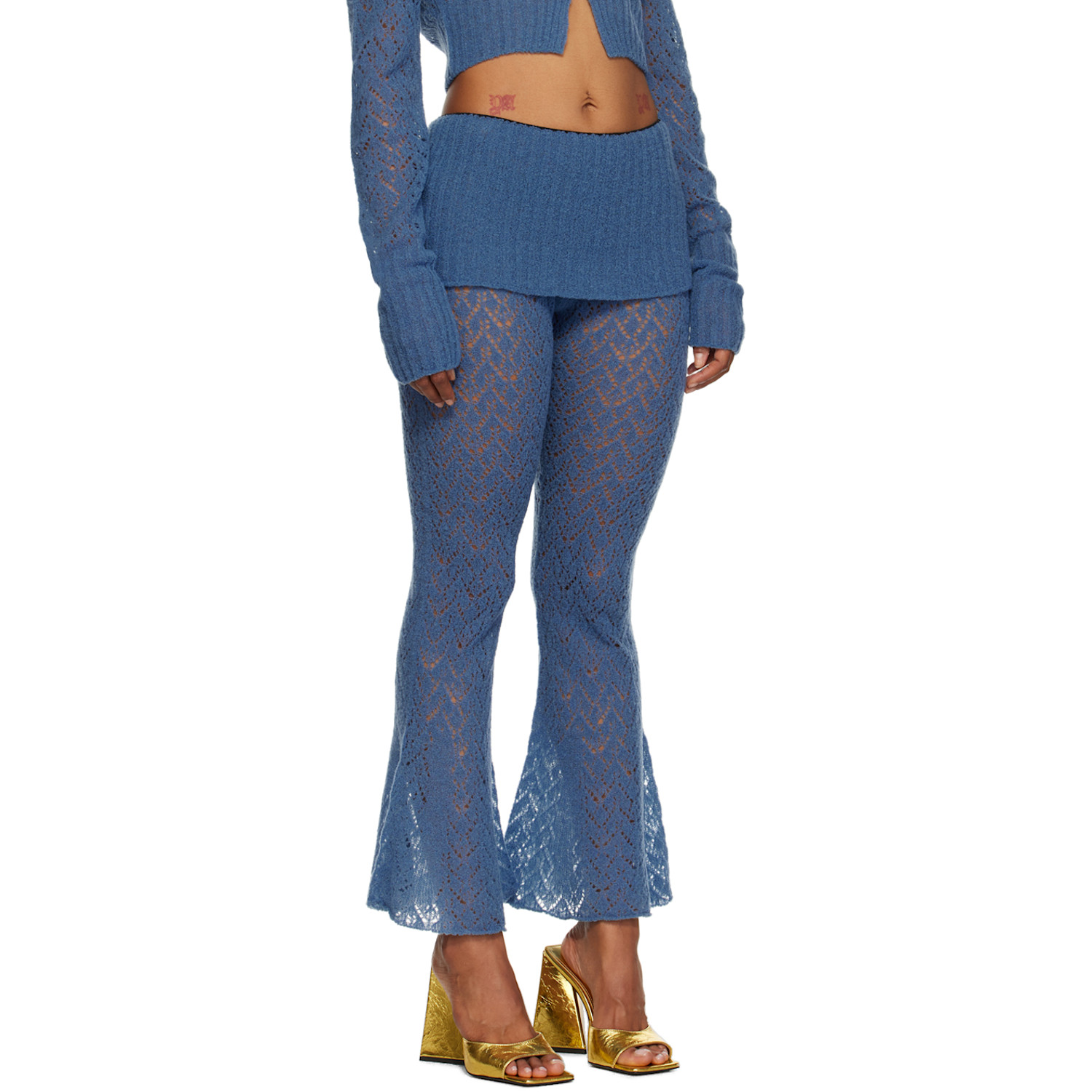  Juneyen Blue Hollow Out Trousers 