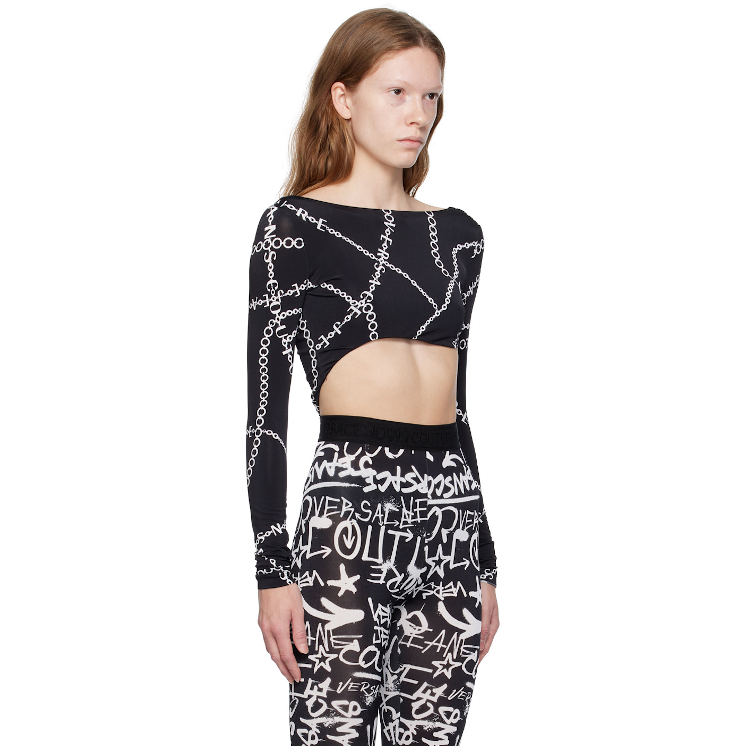  Versace Jeans Couture Black Printed Bodysuit 