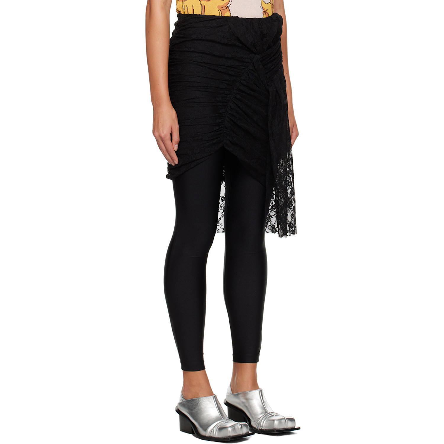  Pushbutton Black Layered Skirt 