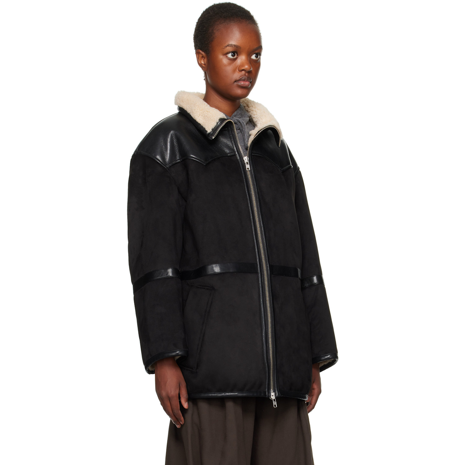  Stand Studio Black Rylee Faux-shearling Jacket 
