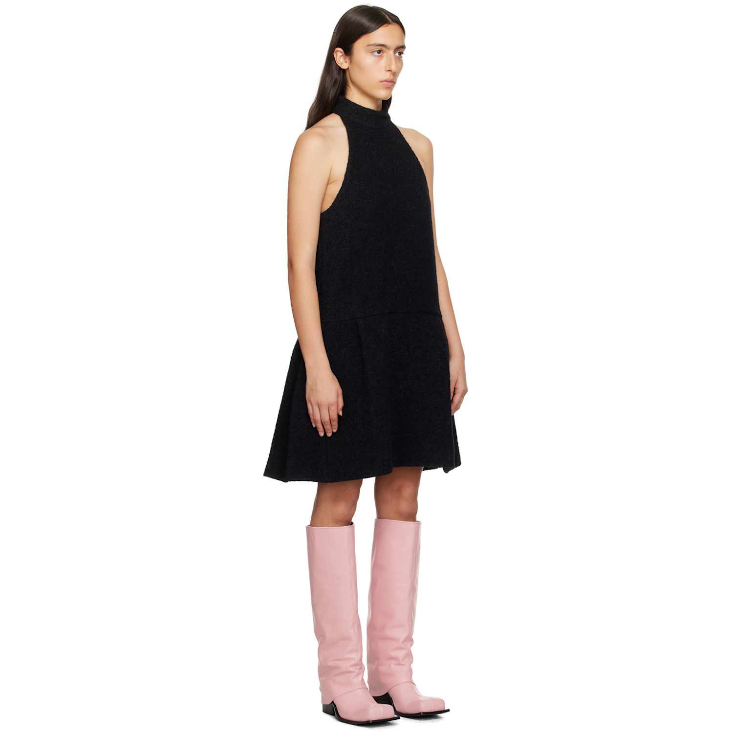 We11done Black Pleated Minidress 