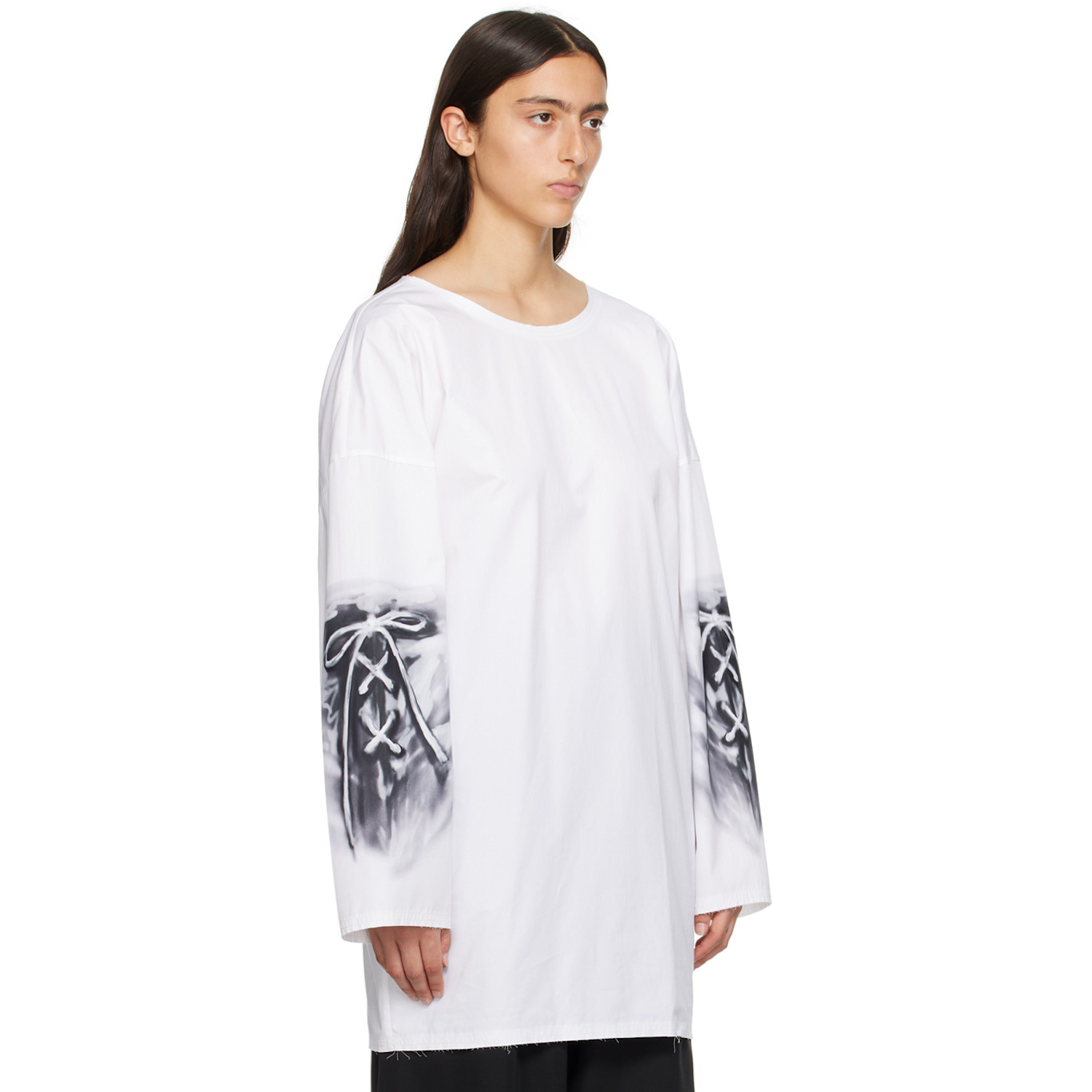  We11done White Raw Edge Long Sleeve T-shirt 