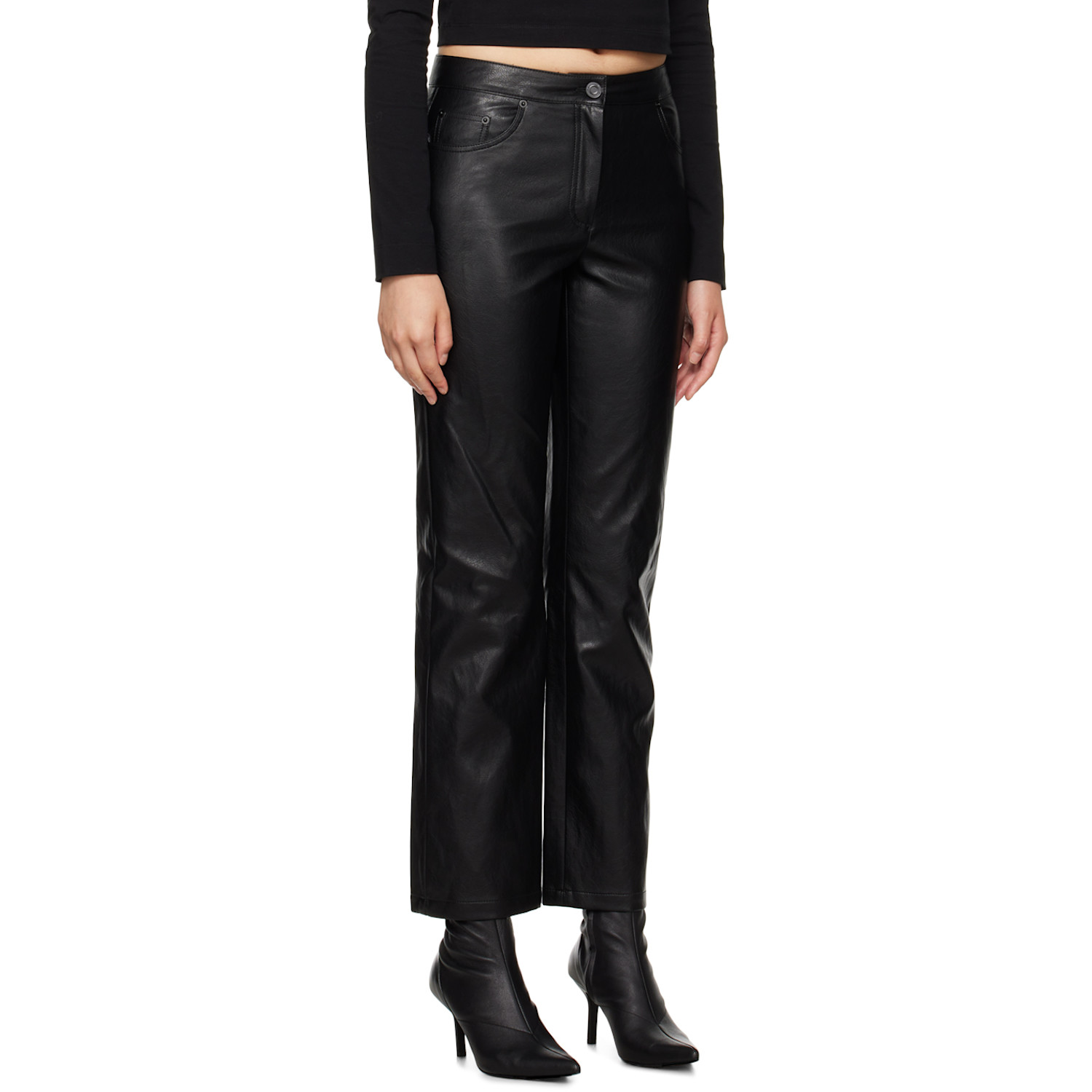  Juun.j Black Darted Faux-leather Trousers 