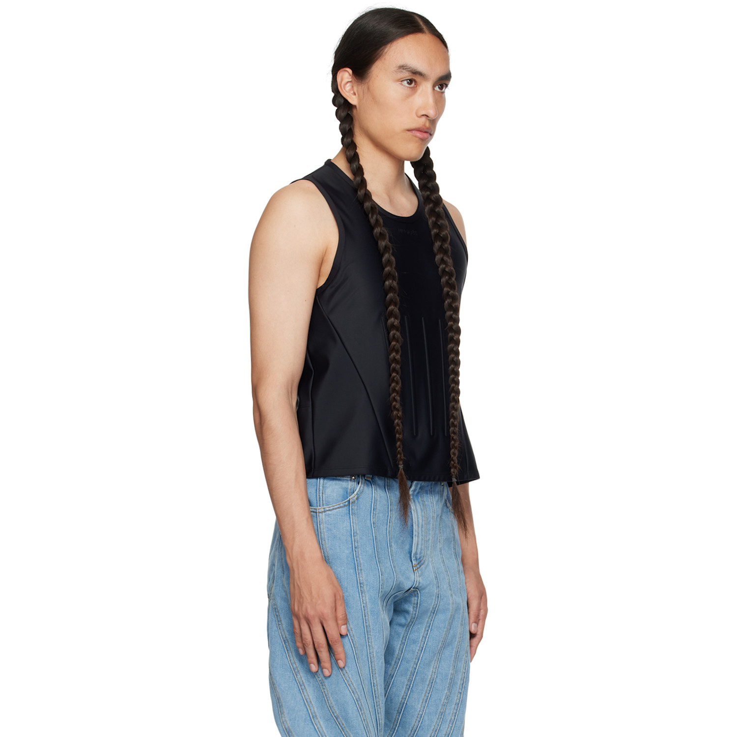  Mugler Black Embossed Tank Top 