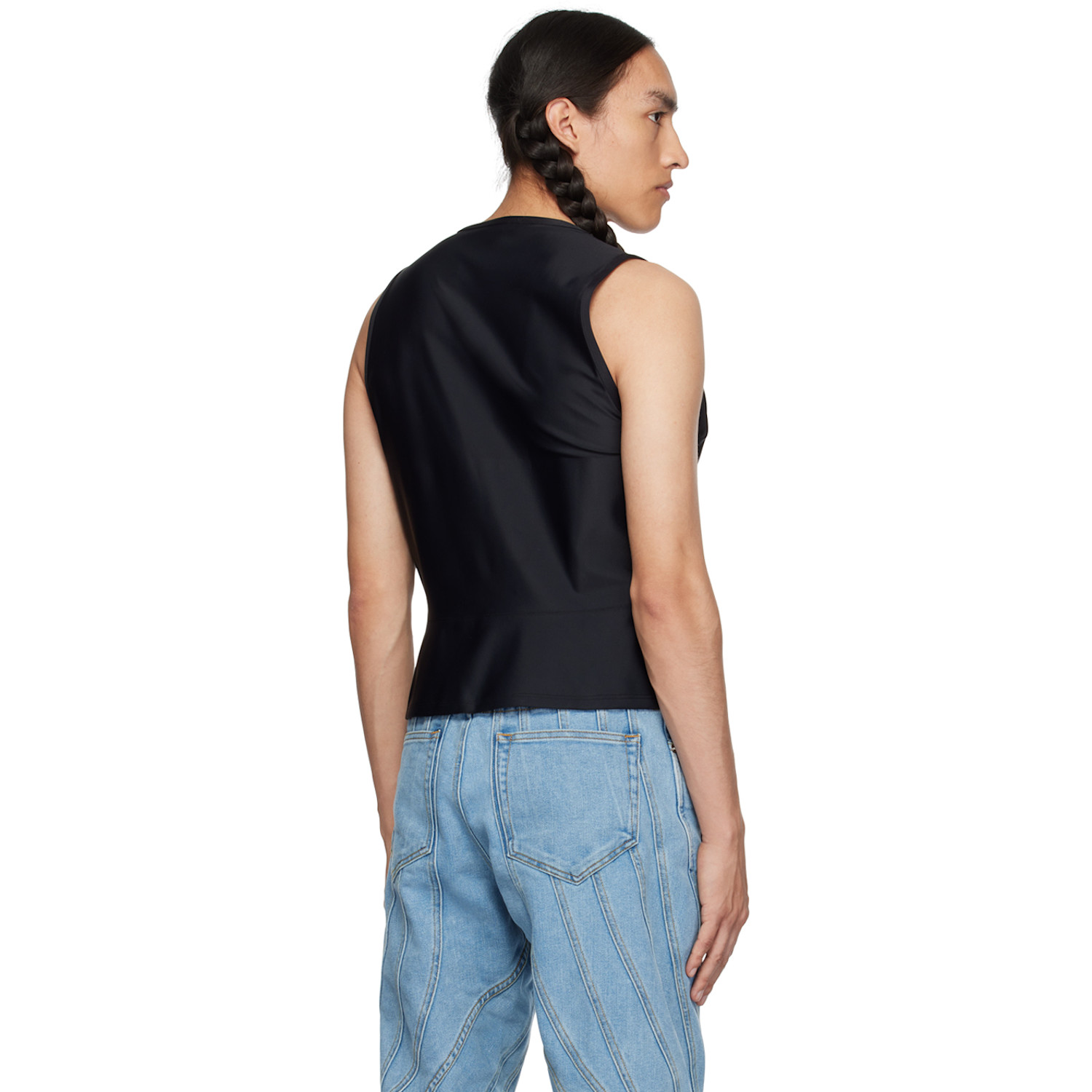  Mugler Black Embossed Tank Top 