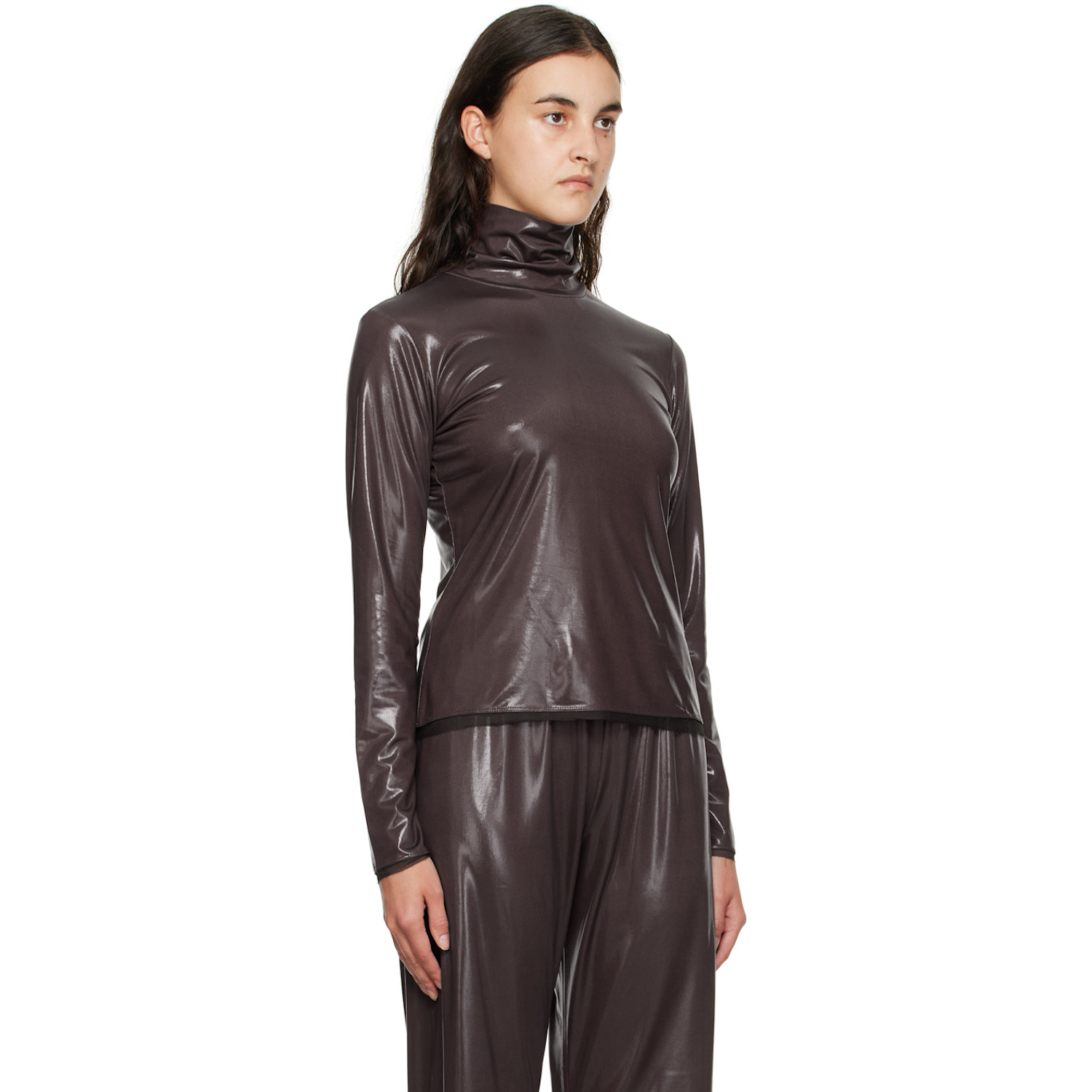  Dries Van Noten Brown Raw Edge Turtleneck 