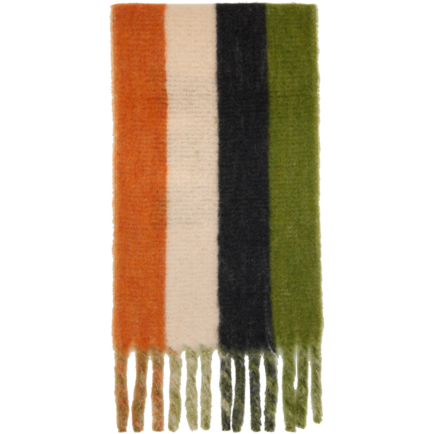  Marni Green Striped Logo Scarf 