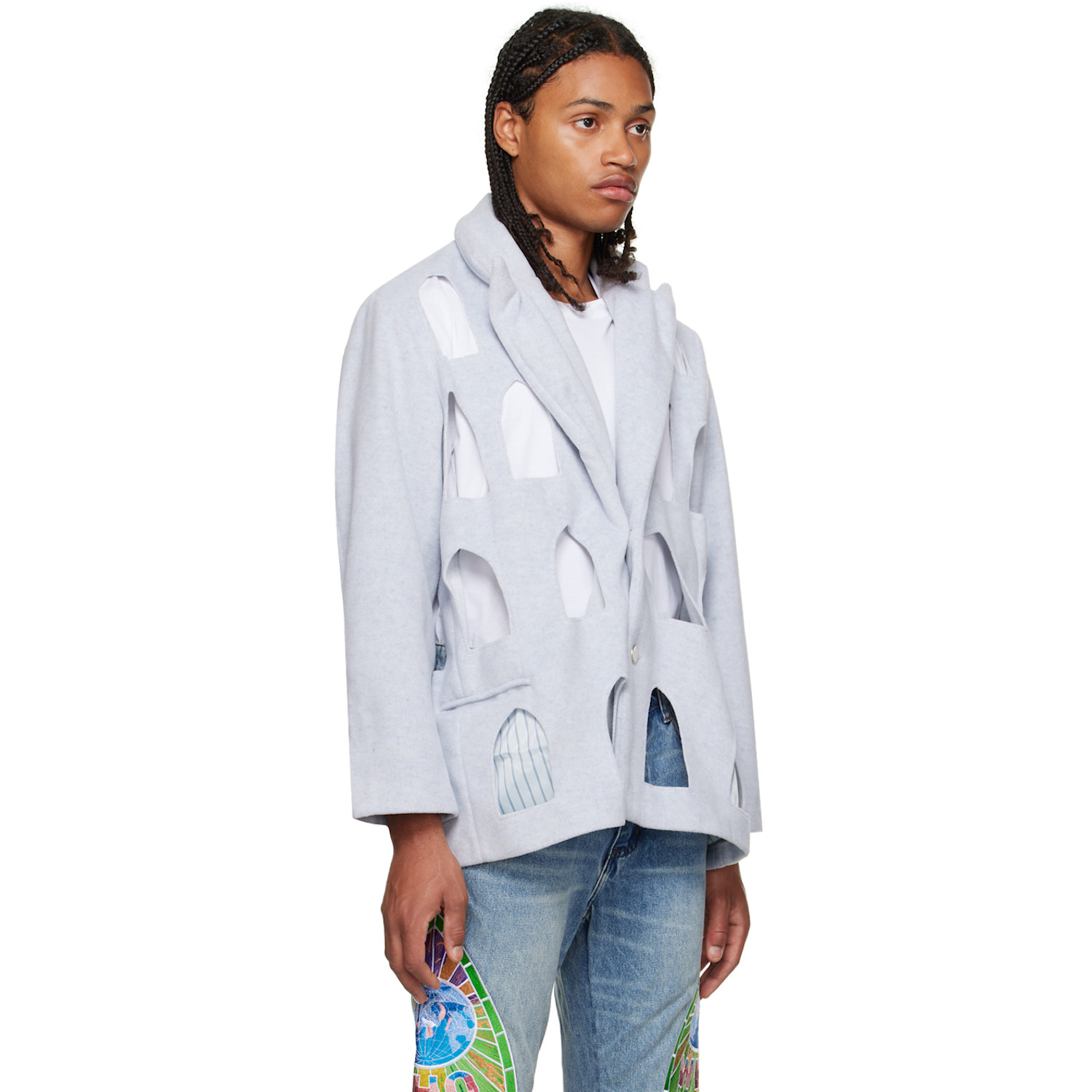  Who Decides War Gray Stained Glass Blazer 
