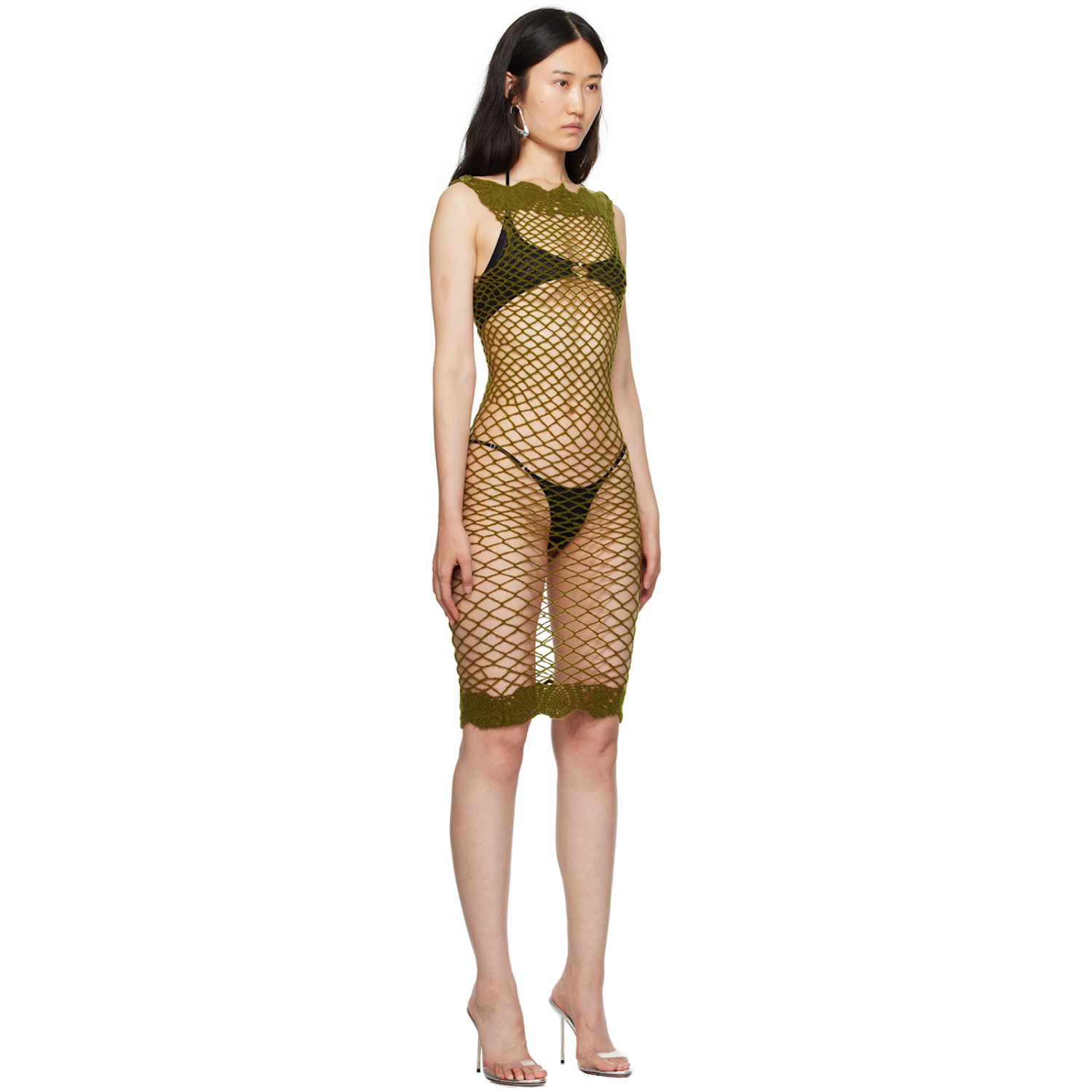  Rui Khaki Net Midi Dress 