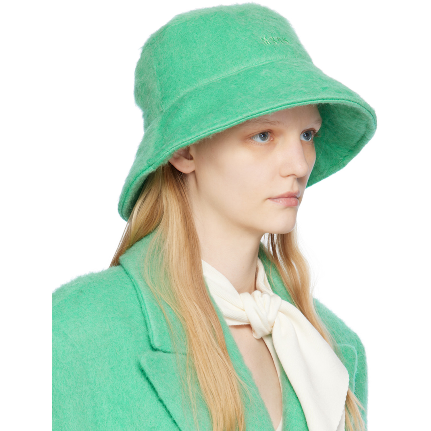  Msgm Green Shag Knit Bucket Hat 