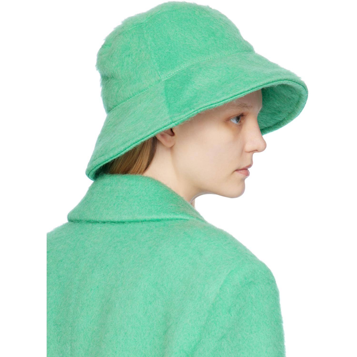  Msgm Green Shag Knit Bucket Hat 
