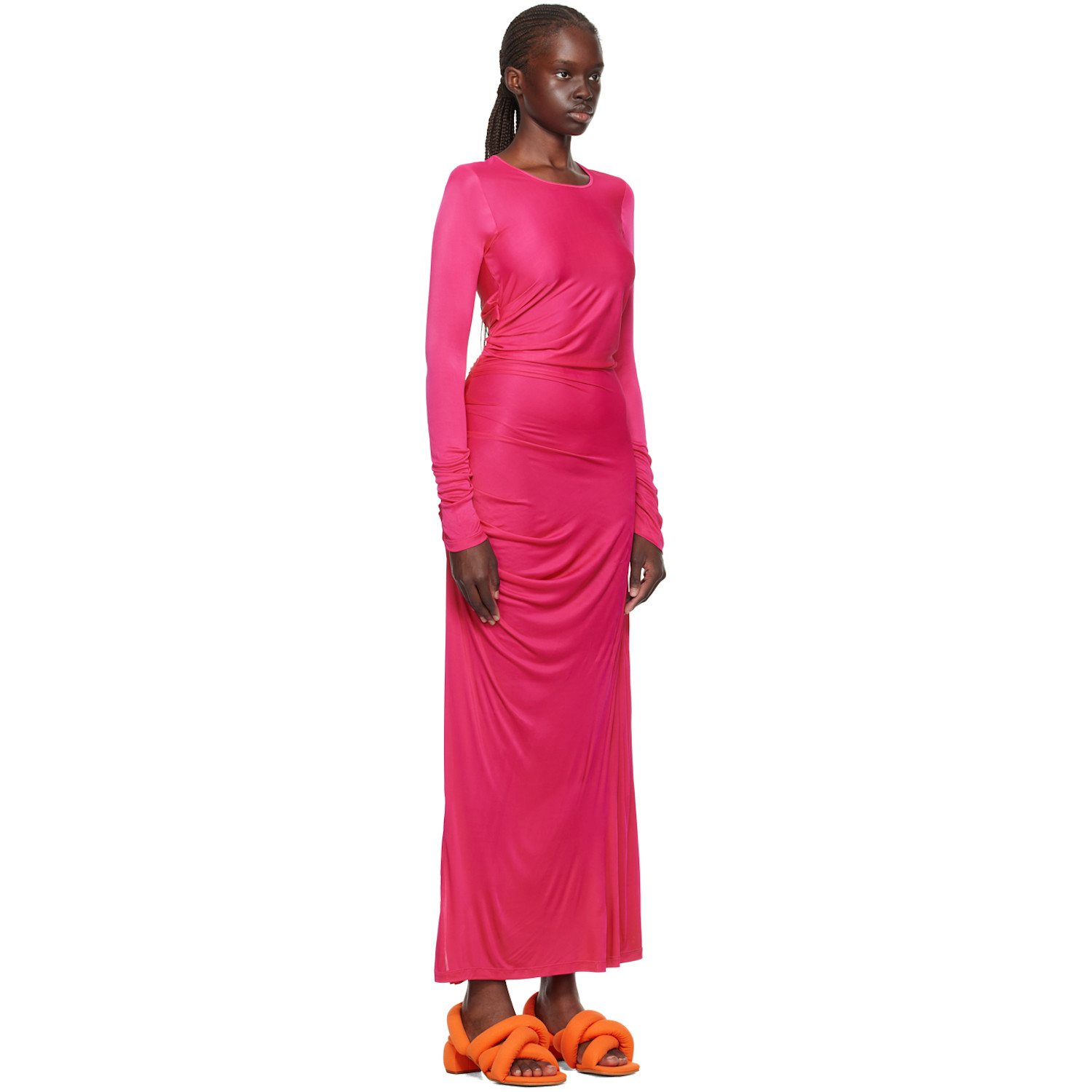  Msgm Pink Gathererd Maxi Dress 