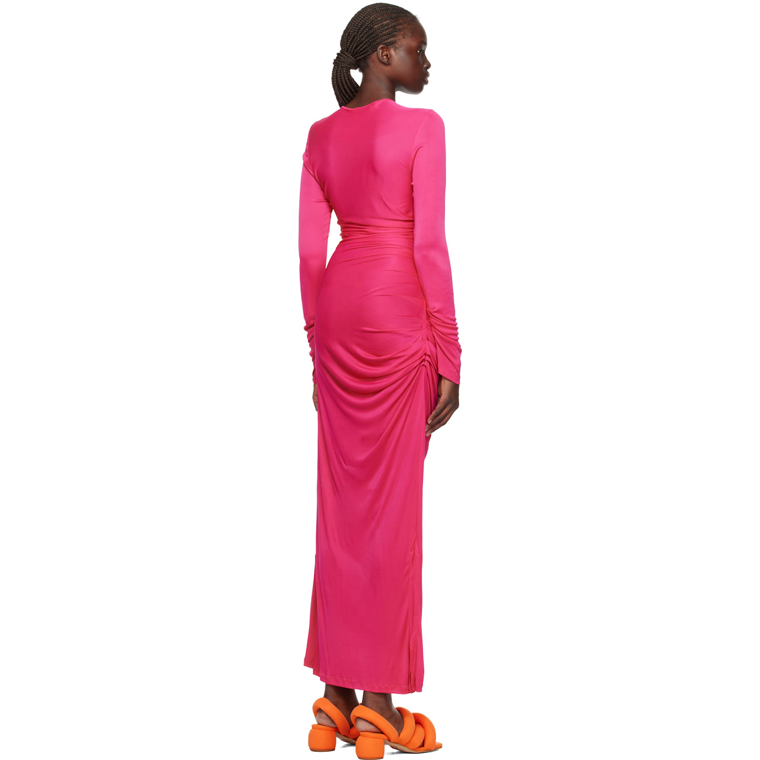  Msgm Pink Gathererd Maxi Dress 