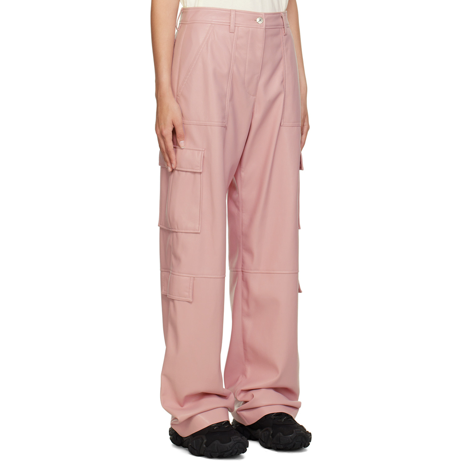  Msgm Pink Cargo Pockets Faux-leather Trousers 