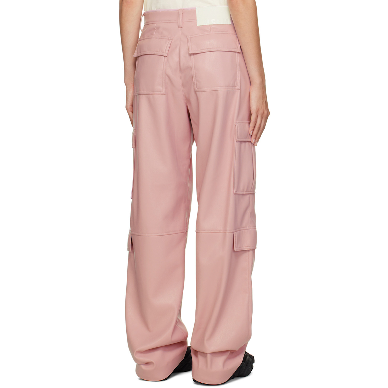  Msgm Pink Cargo Pockets Faux-leather Trousers 