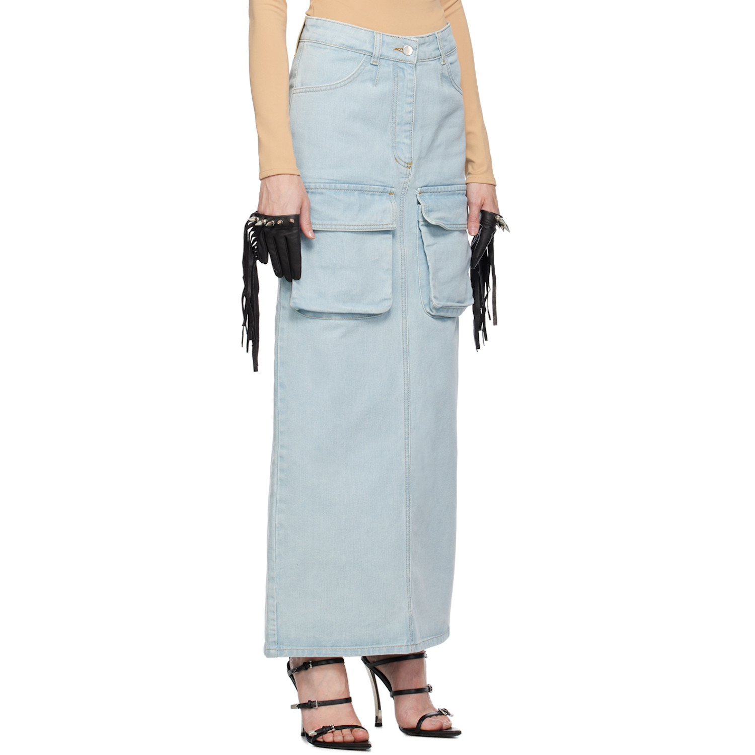  Lado Bokuchava Blue Cargo Denim Maxi Skirt 