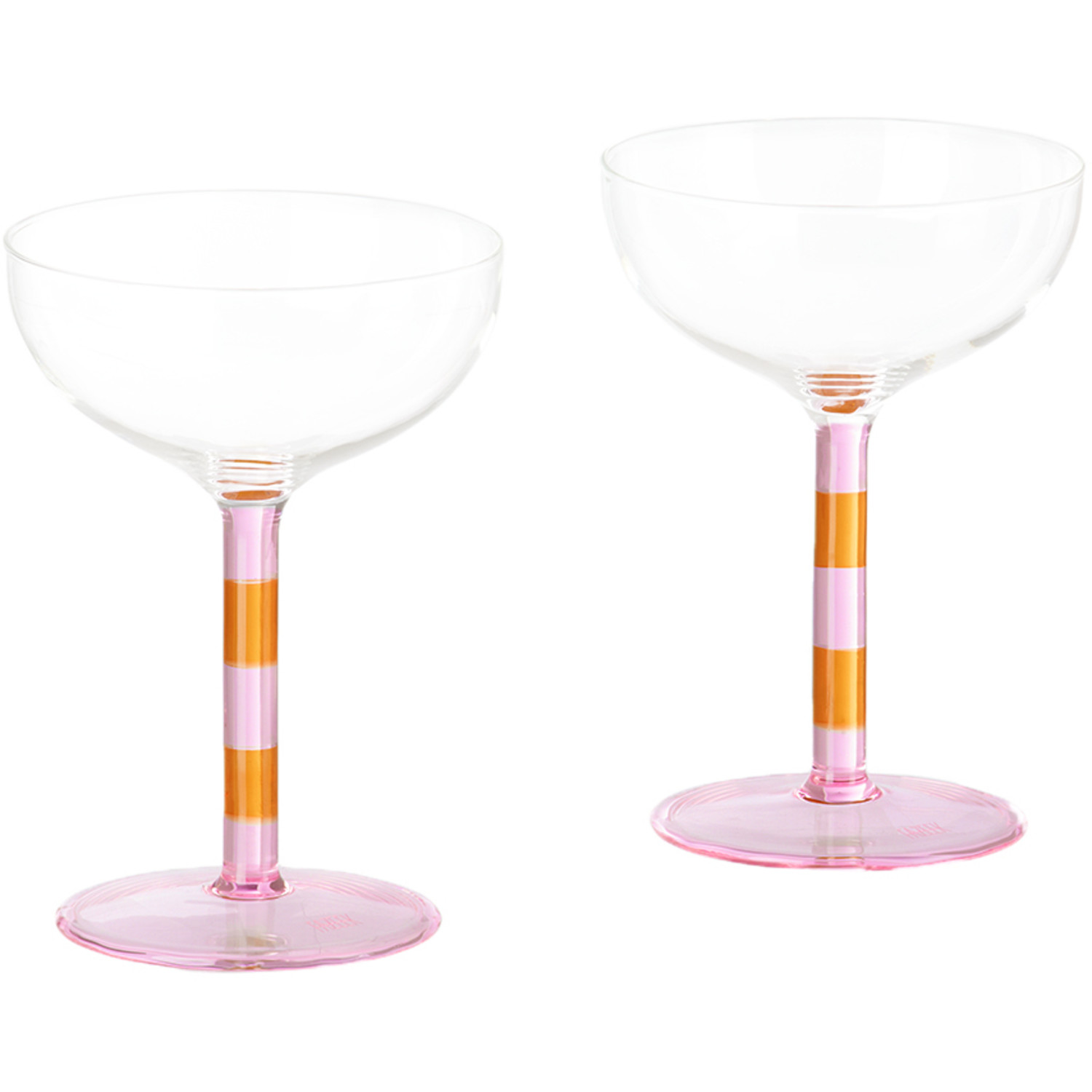  Fazeek Pink & Orange Striped Coupe Glasses Set 